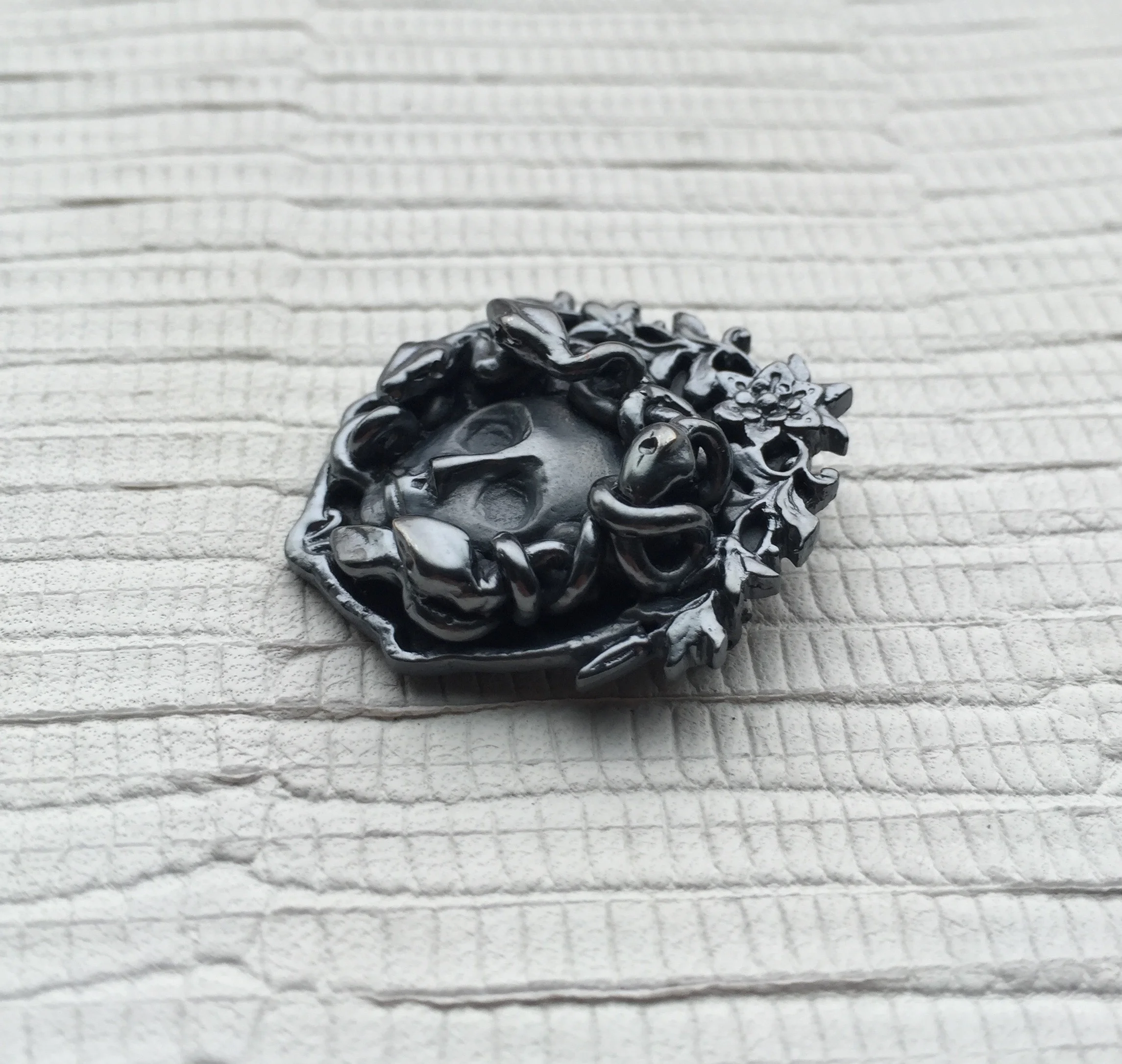 Medusa Brooch in Oxidized Sterling Silver with a Victorian Floral Frame