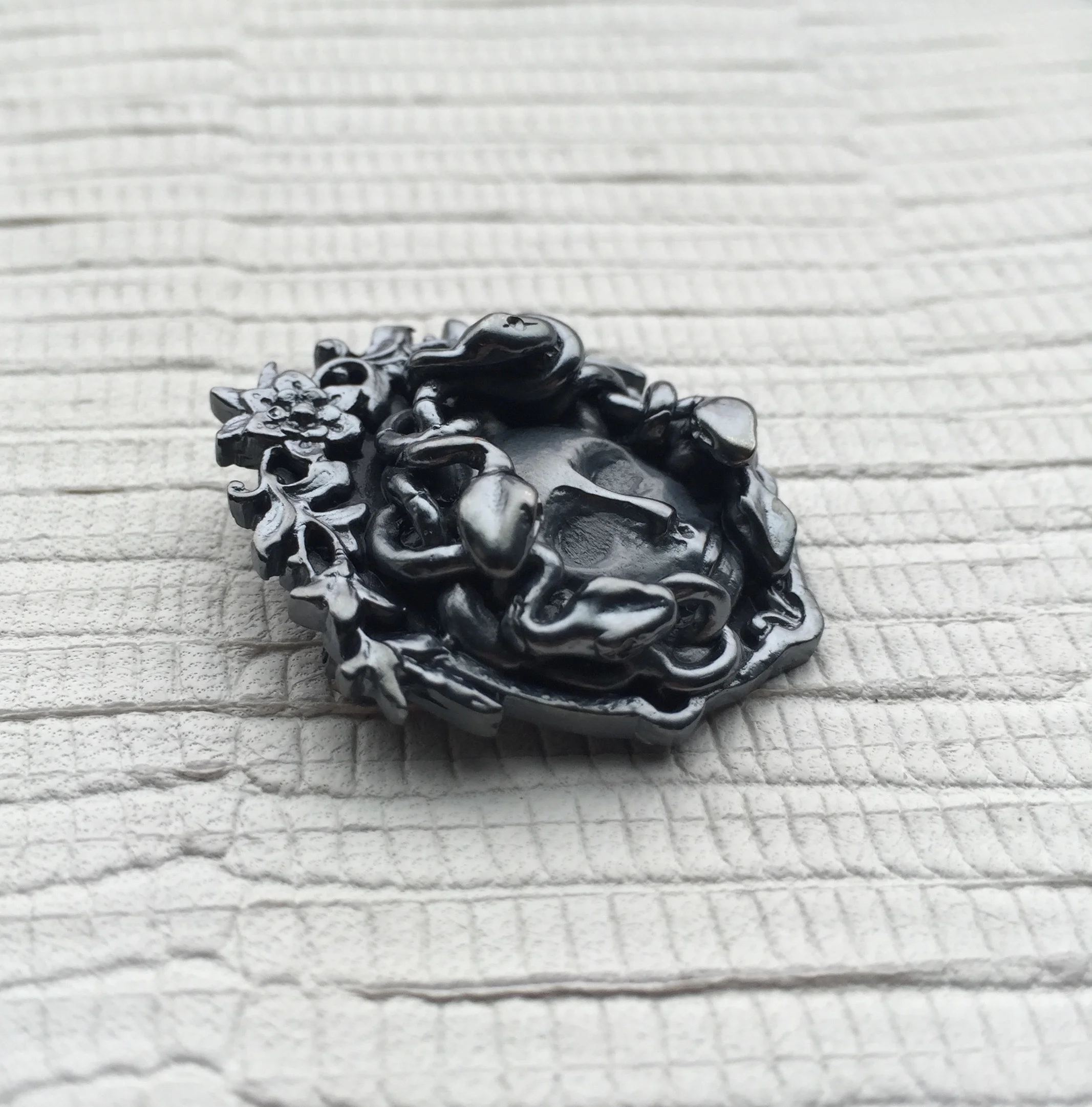 Medusa Brooch in Oxidized Sterling Silver with a Victorian Floral Frame
