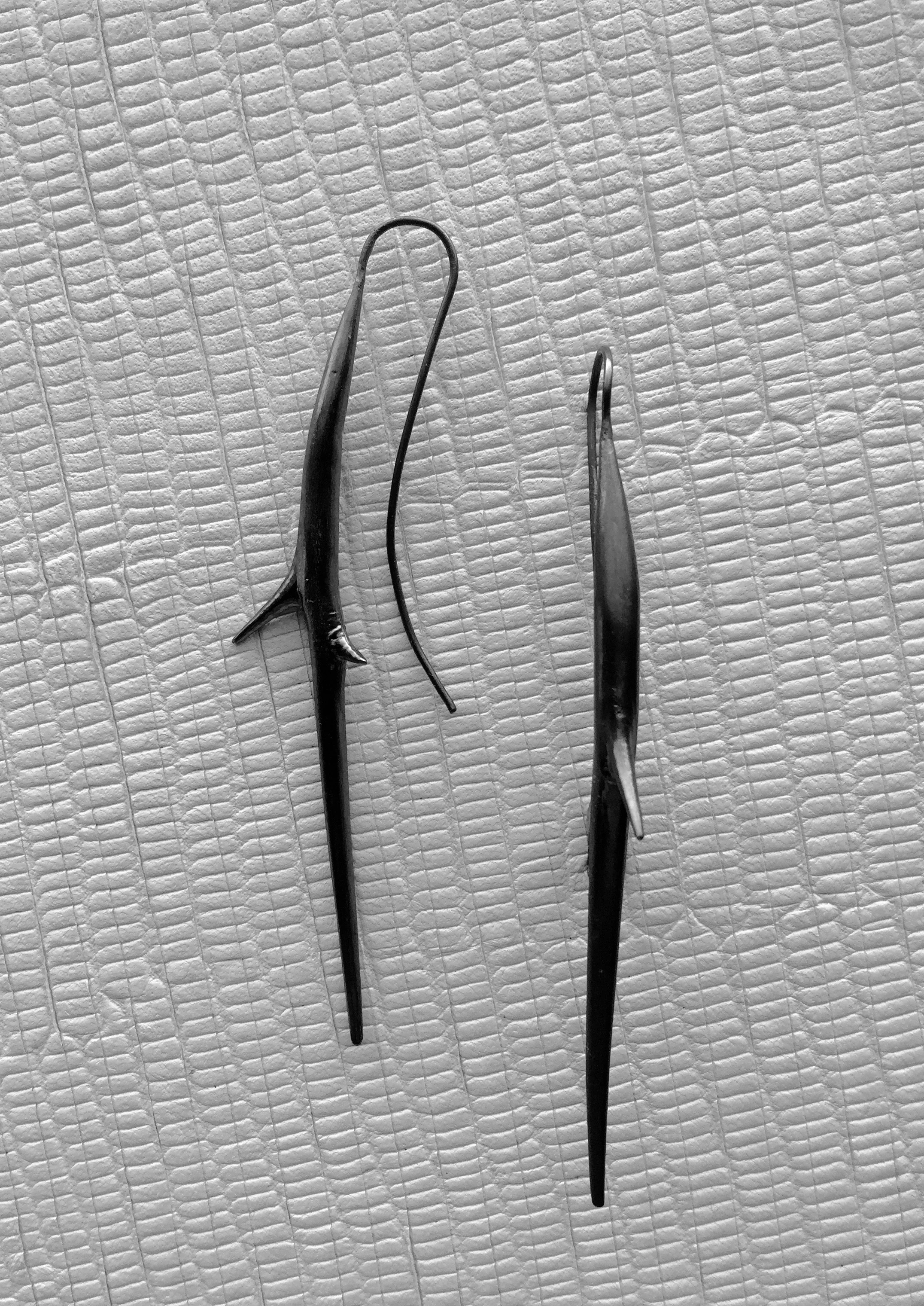 Long Black Thorns Hook Earrings in Oxidized Sterling Silver