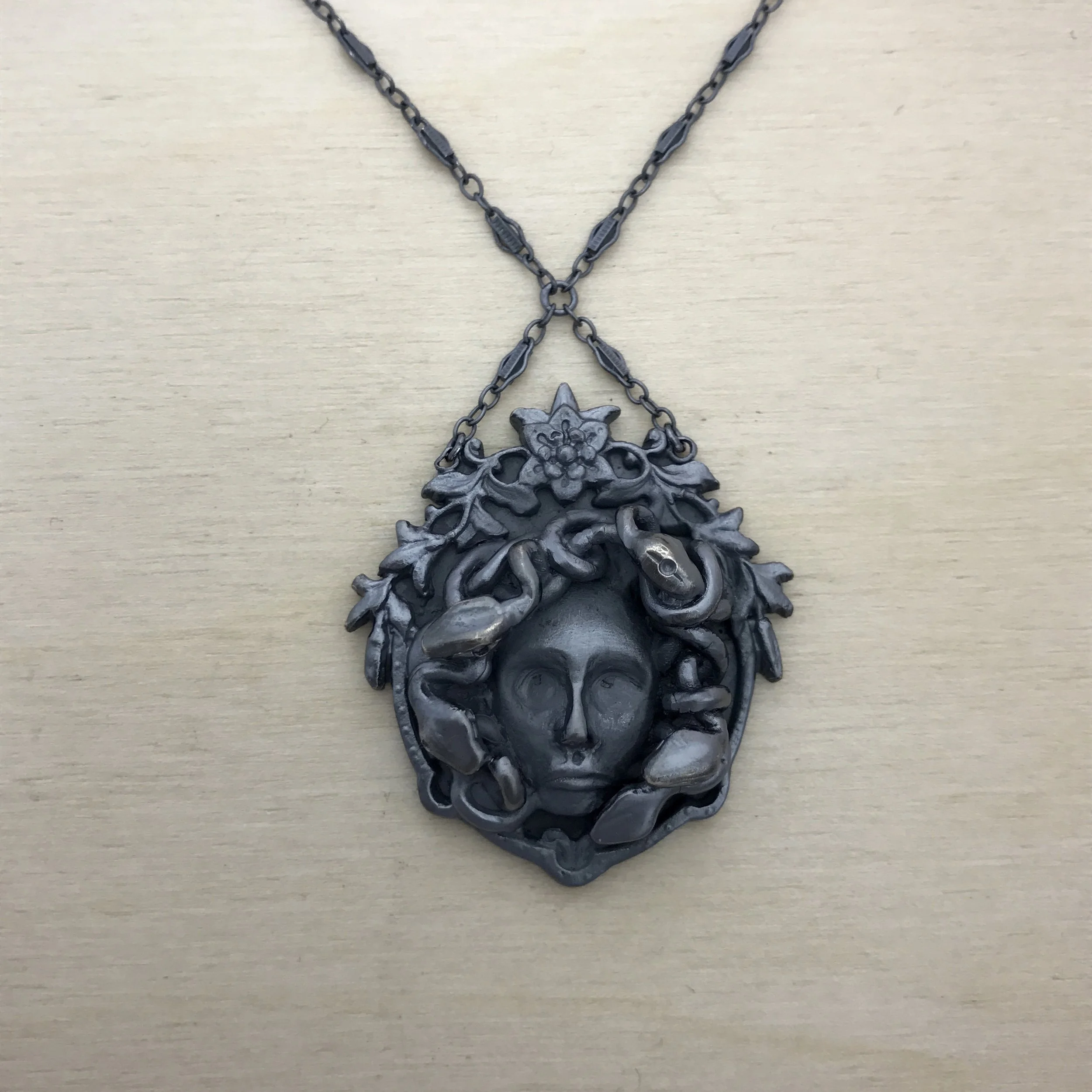 Medusa Necklace in Oxidized Sterling Silver by Beloved Little Lamb