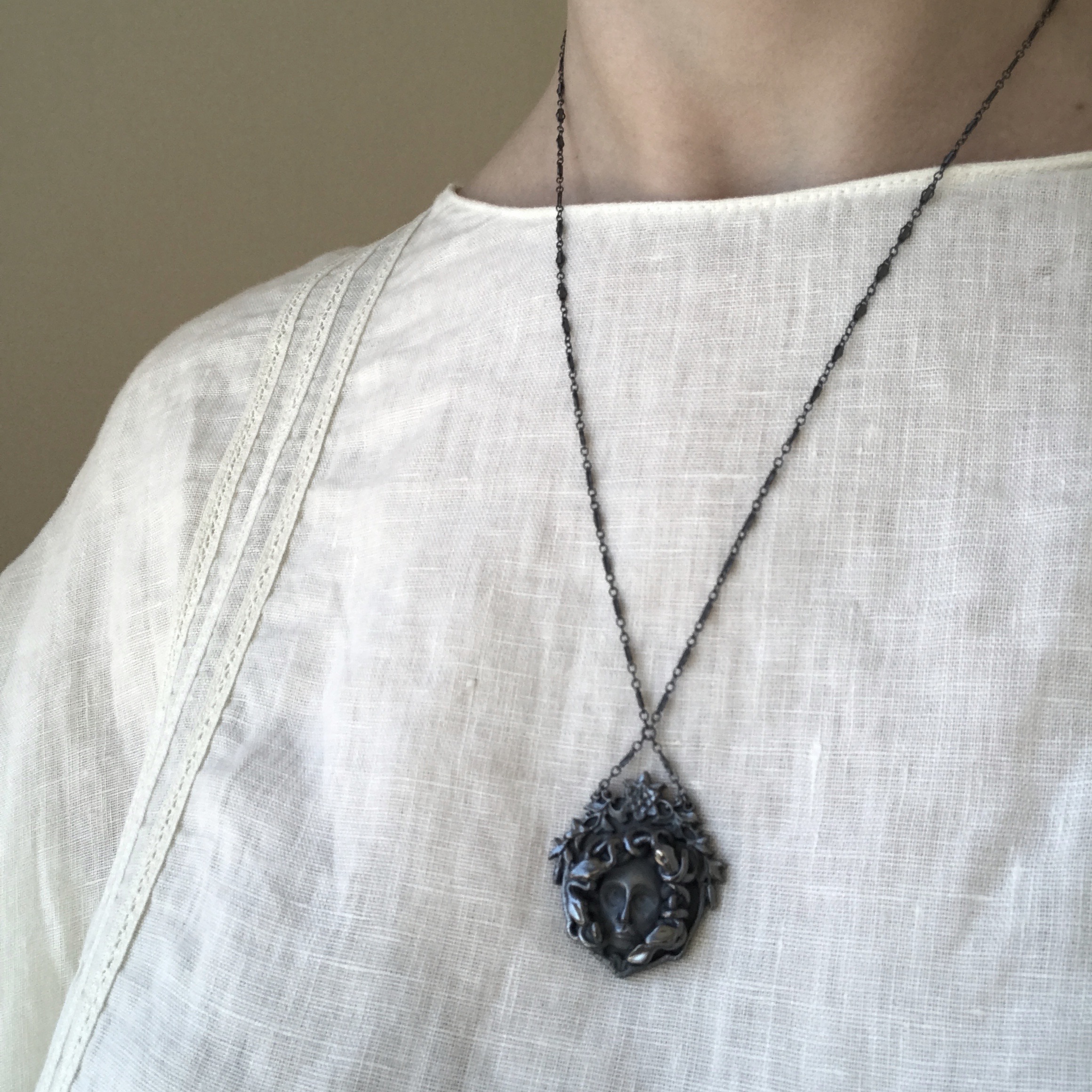Medusa Necklace in Oxidized Sterling Silver by Beloved Little Lamb