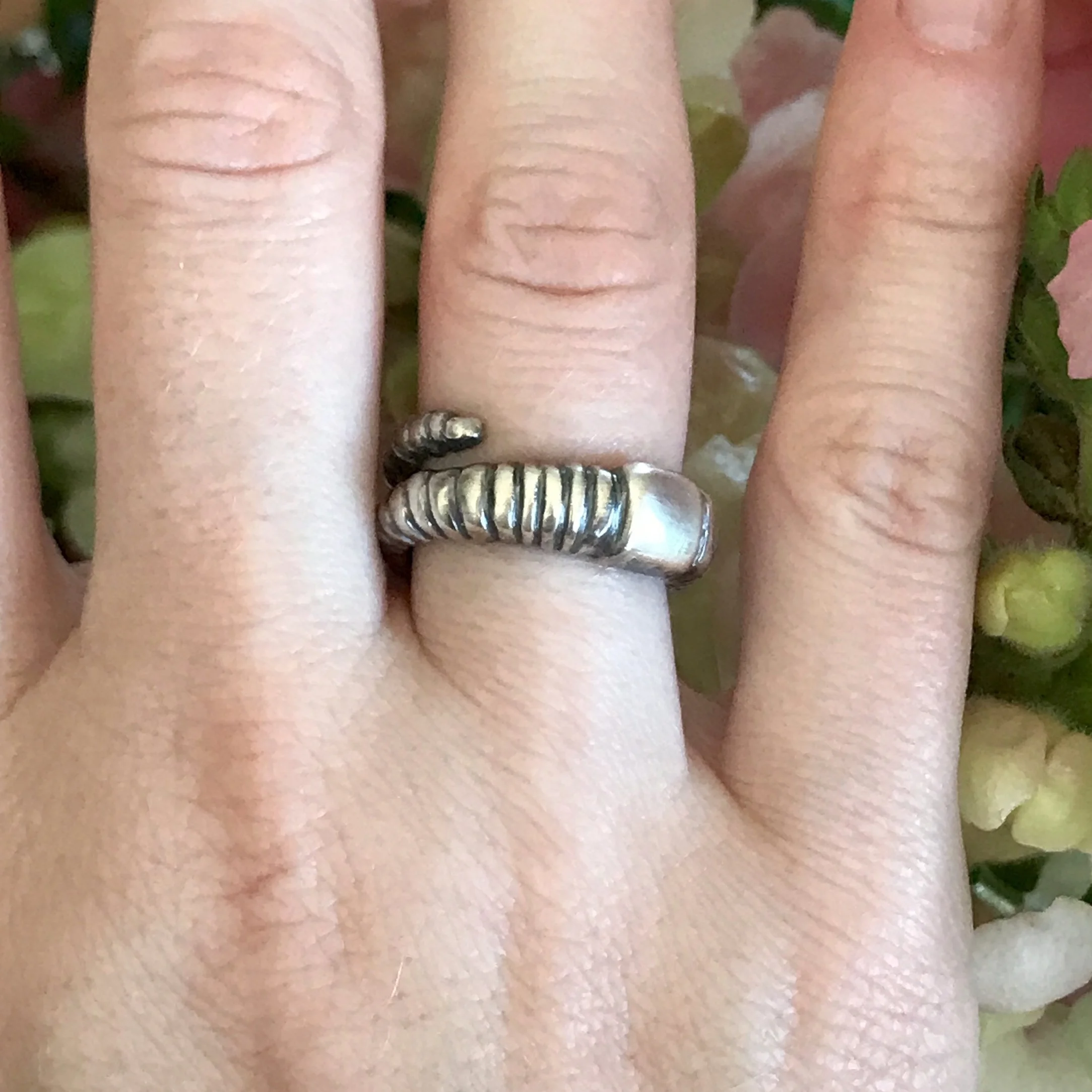 Earthworm Ring in Oxidized Sterling Silver