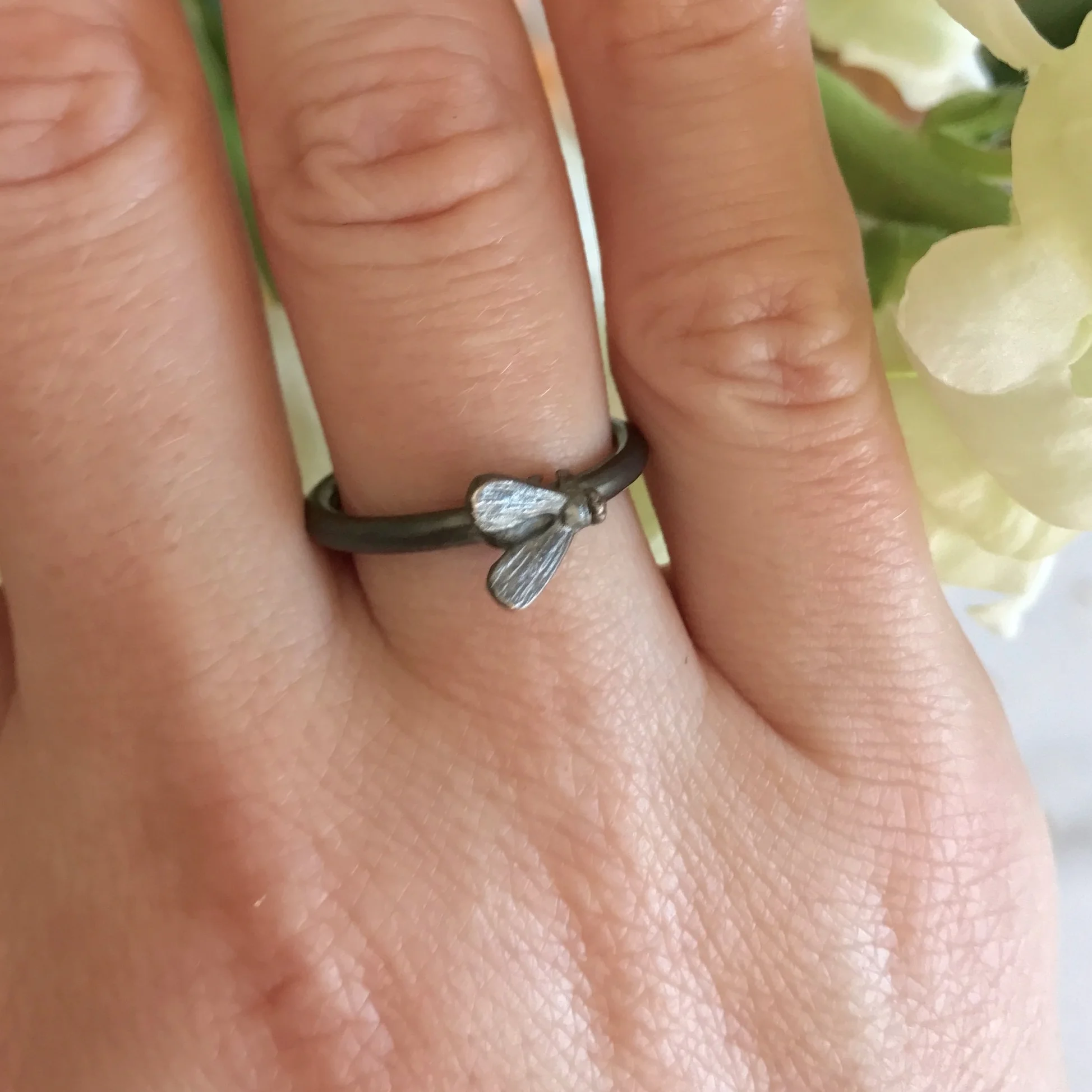 Tiny Fly Stackable Little Insect Ring in Oxidized Sterling Silver