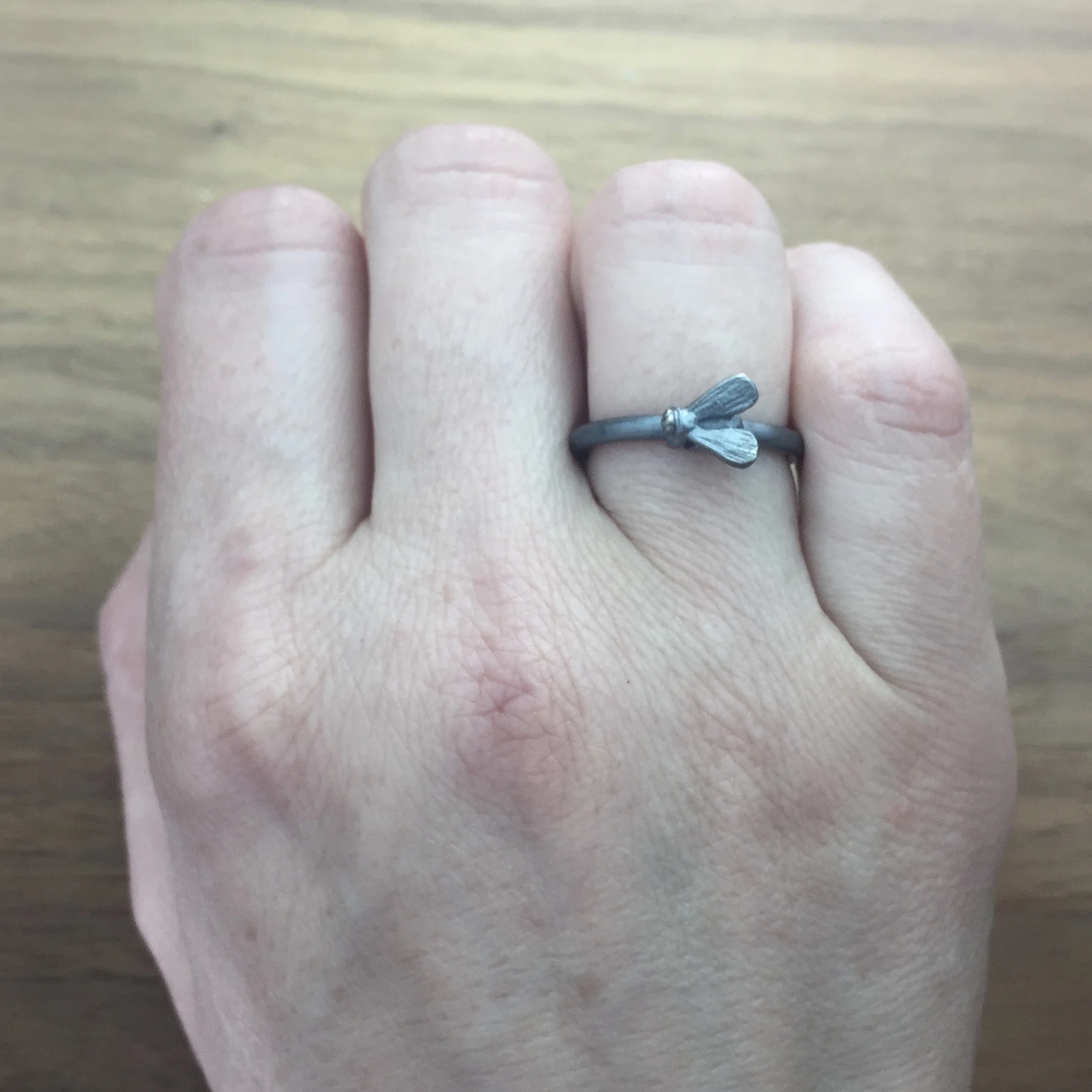 Tiny Fly Stackable Little Insect Ring in Oxidized Sterling Silver