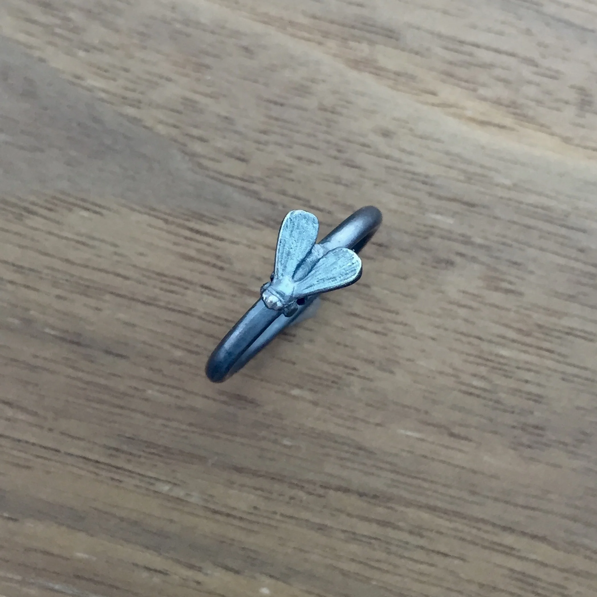 Tiny Fly Stackable Little Insect Ring in Oxidized Sterling Silver