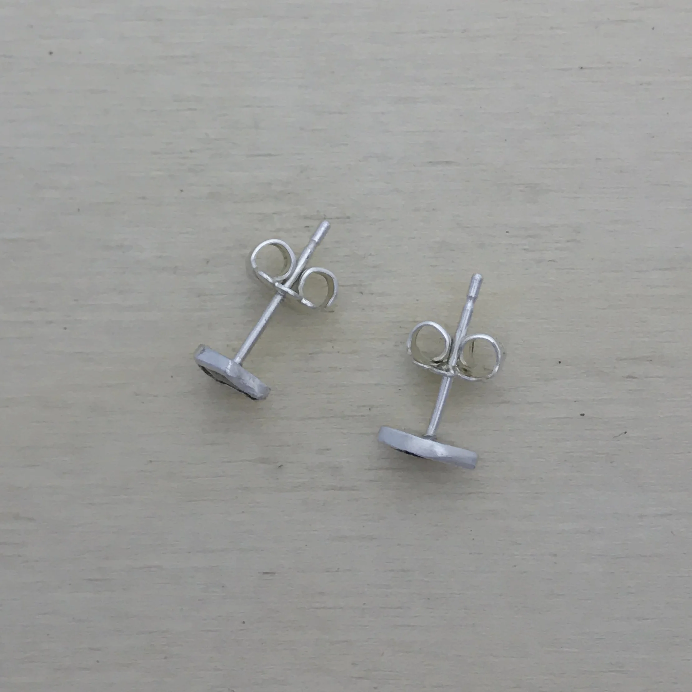 Fox Face and Cat's Eye Bezel Set Rustic Diamond Earrings in Sterling Silver