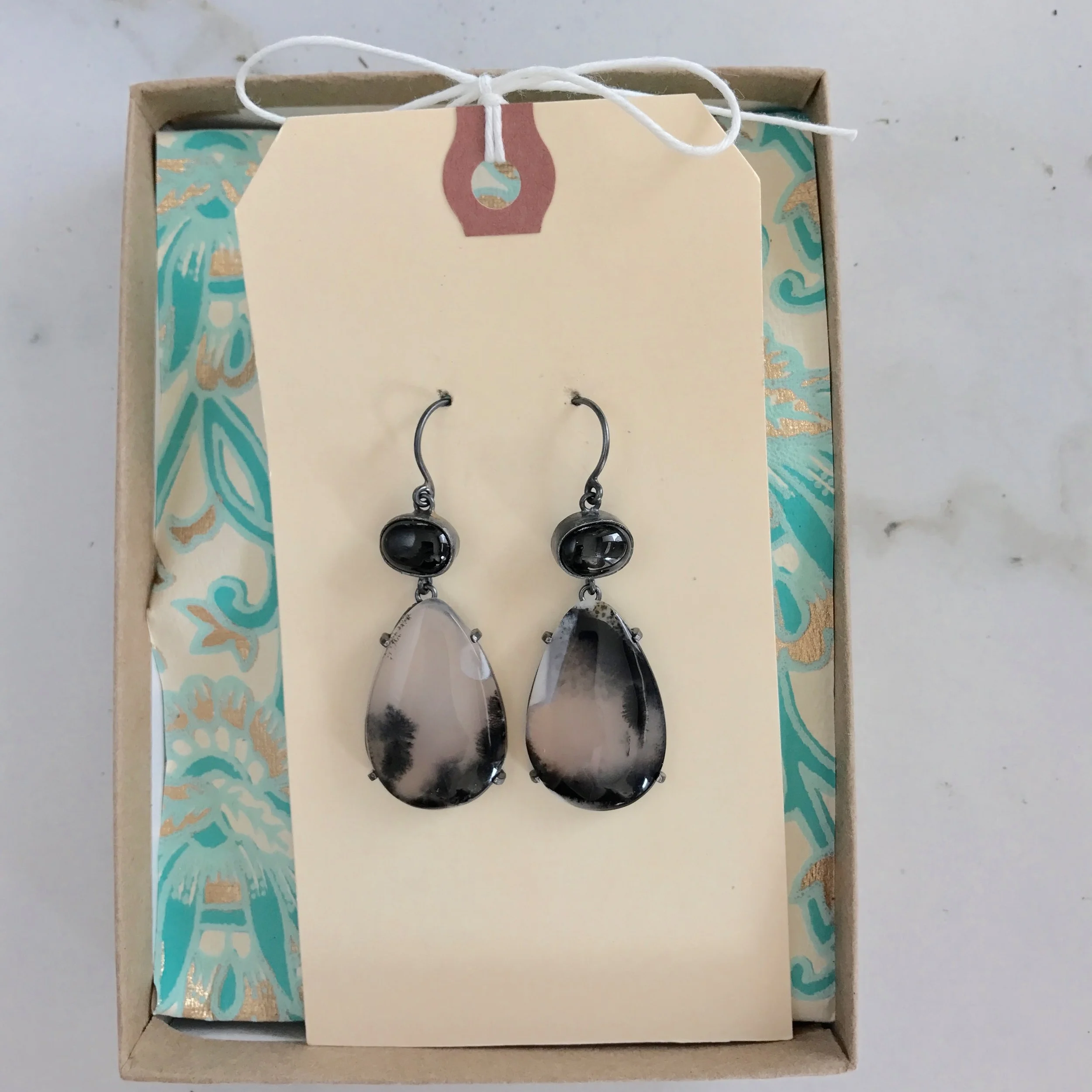 Over the Black Trees, Black Stars Dendritic Agate and Black Star Diopside Earrings