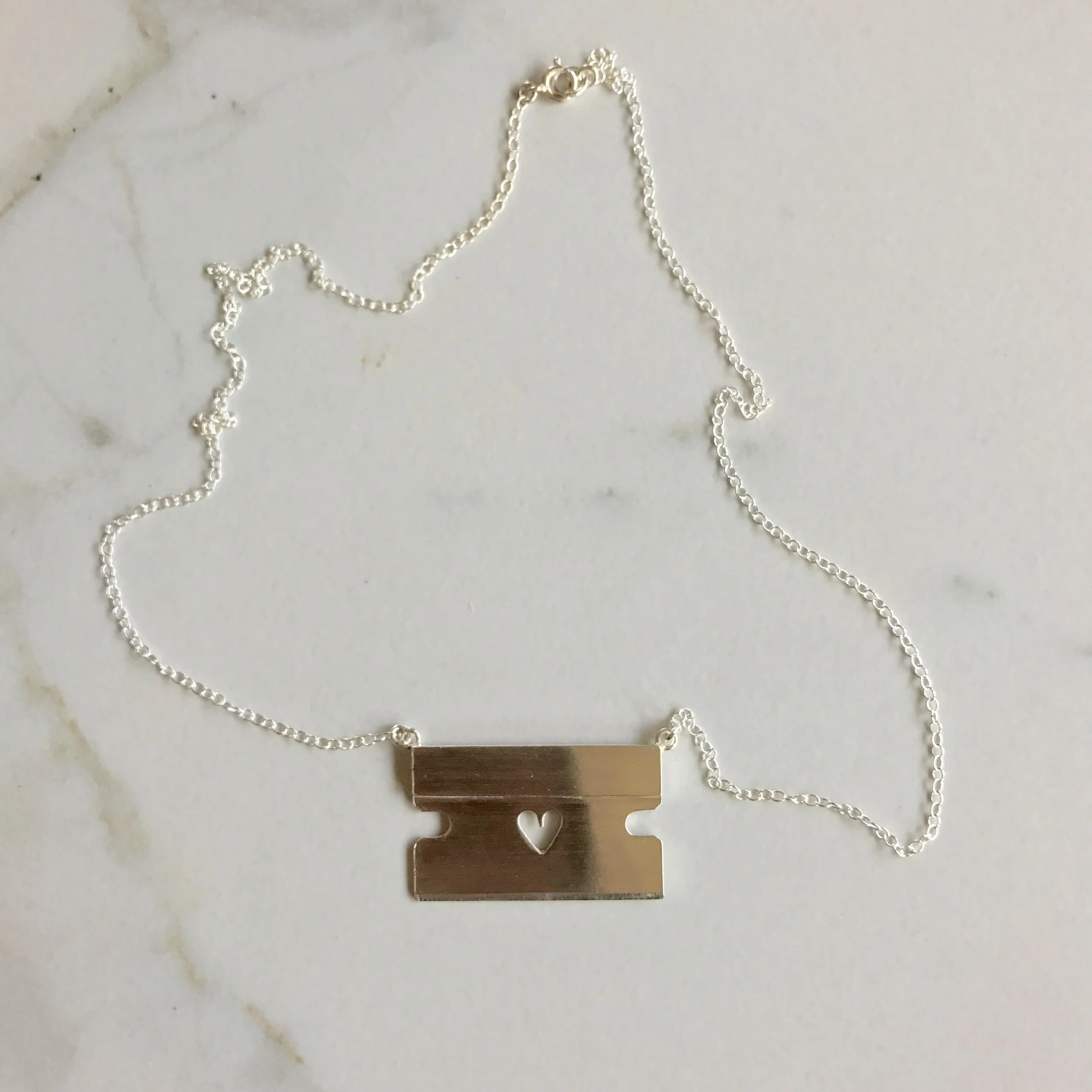 Razor Blade with Heart Necklace in Sterling Silver by Beloved Little Lamb