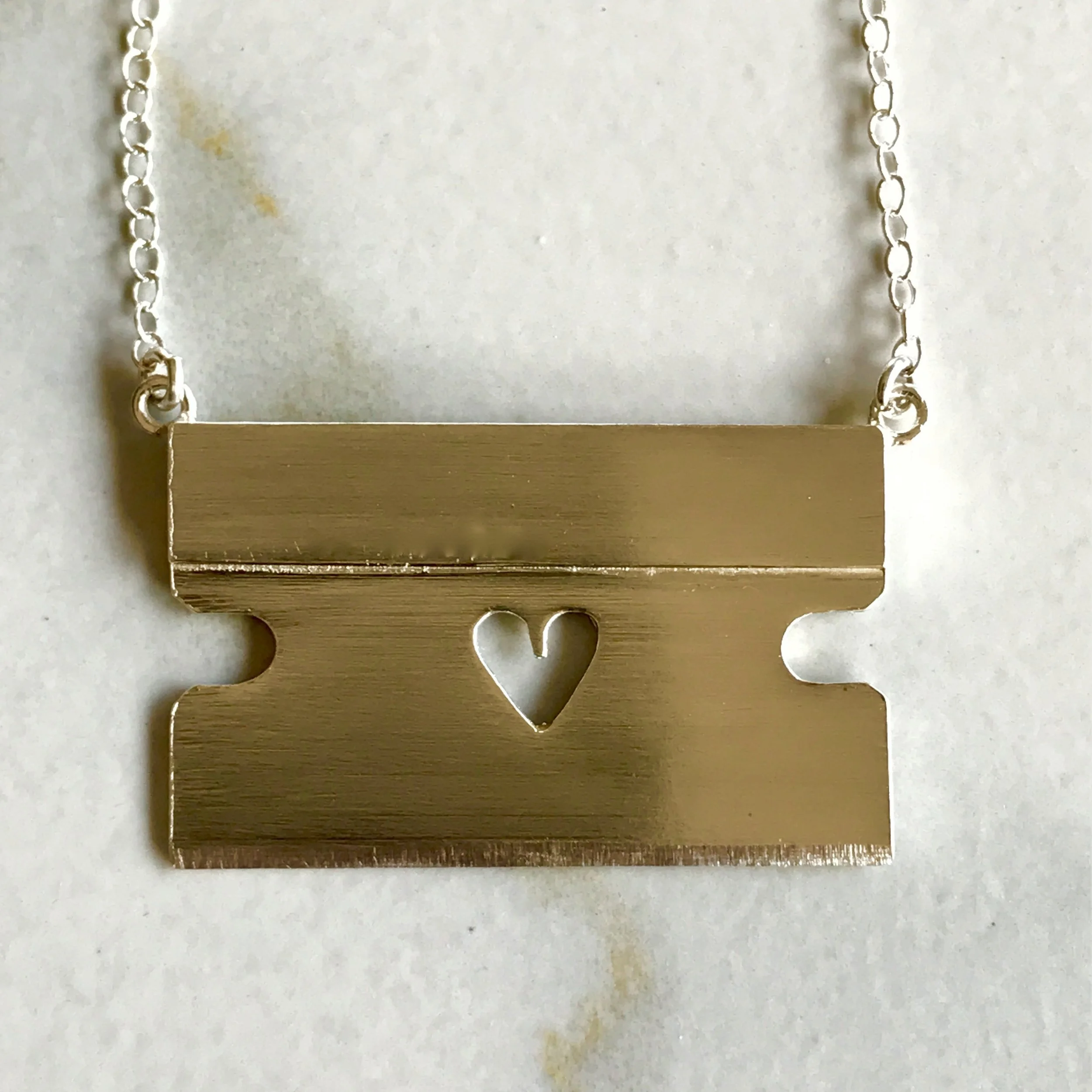 Razor Blade with Heart Necklace in Sterling Silver by Beloved Little Lamb
