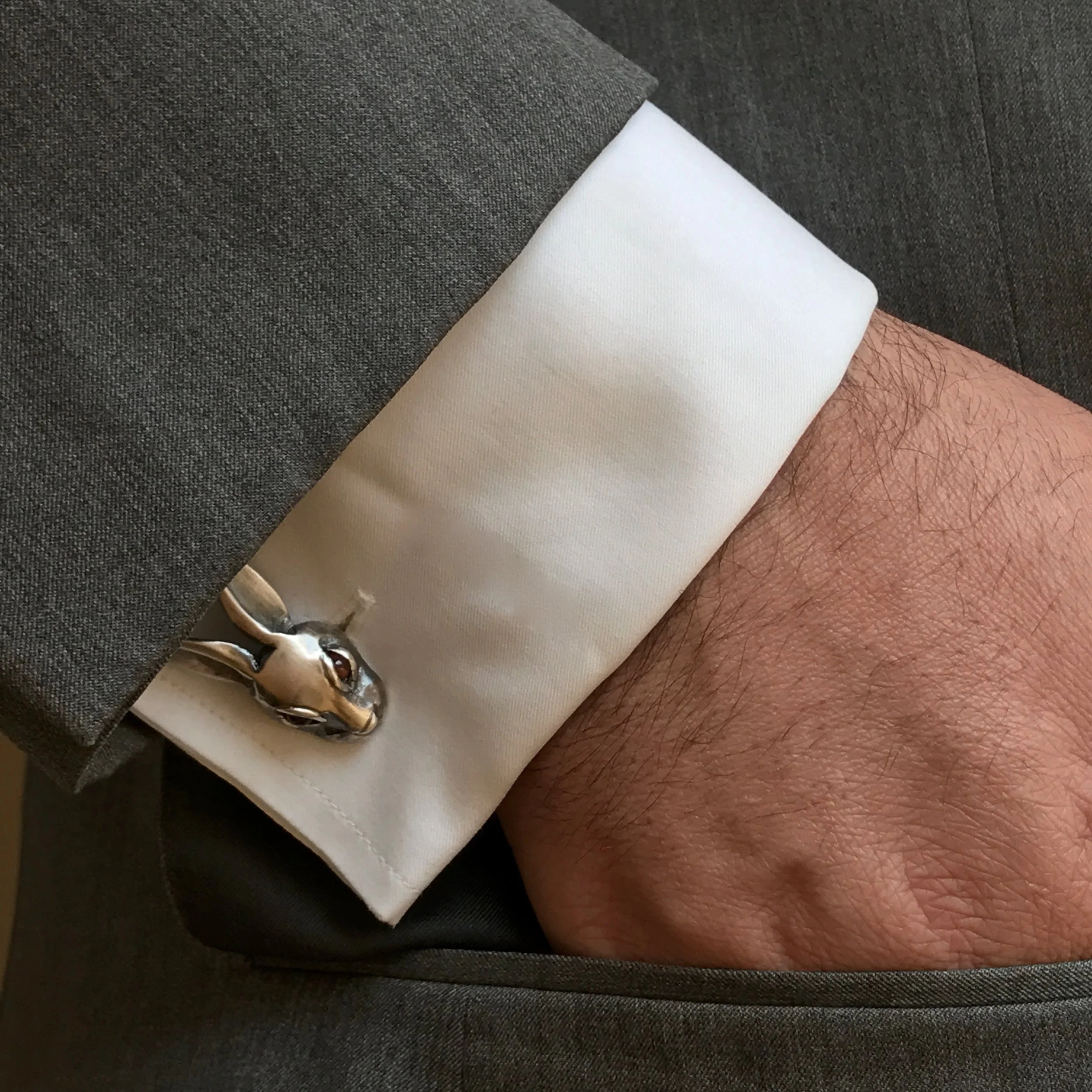 Evil Bunny Rabbit Cufflinks with Red Cabochon Garnet Eyes in Sterling Silver by Beloved Little Lamb