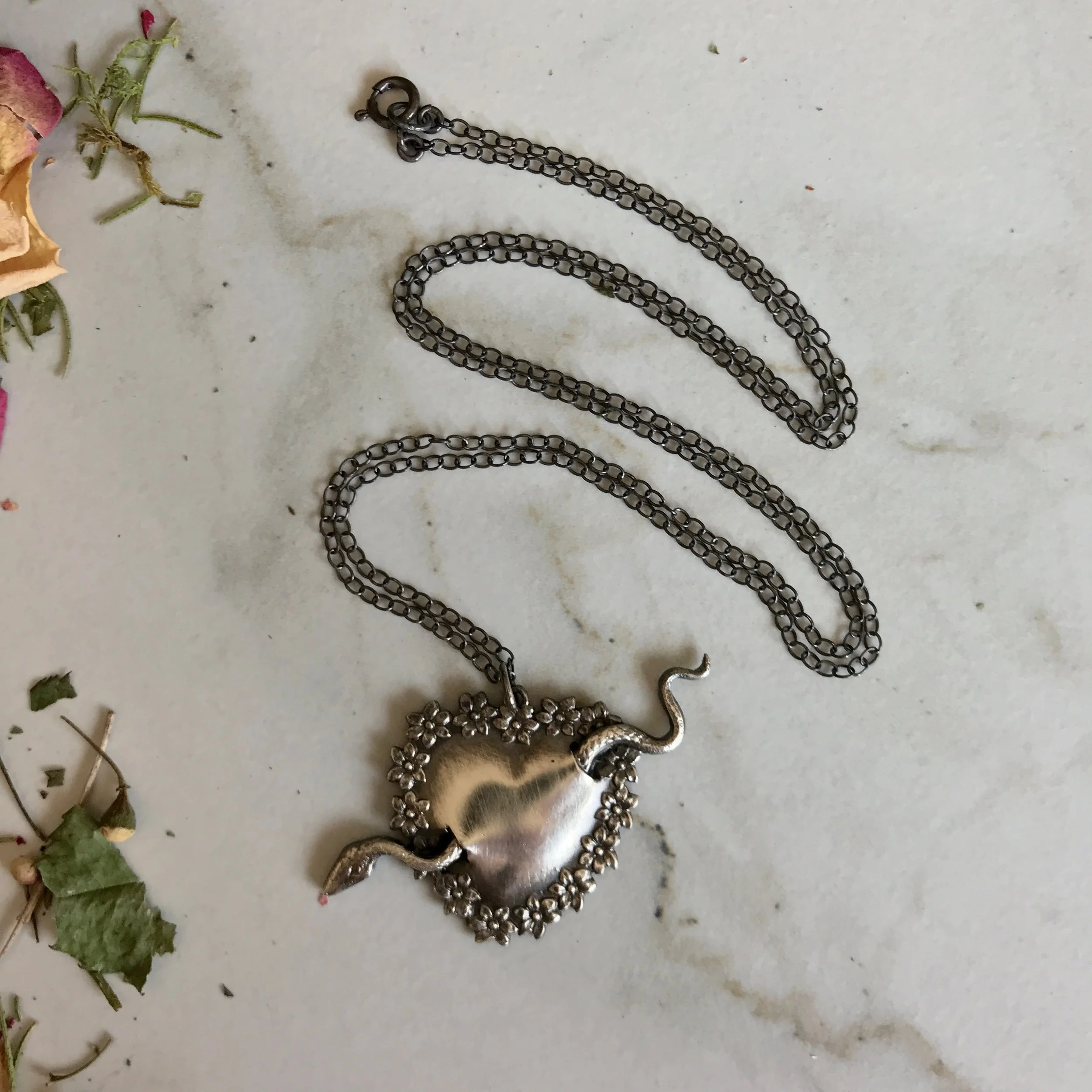 Beloved Little Lamb floral snake heart necklace