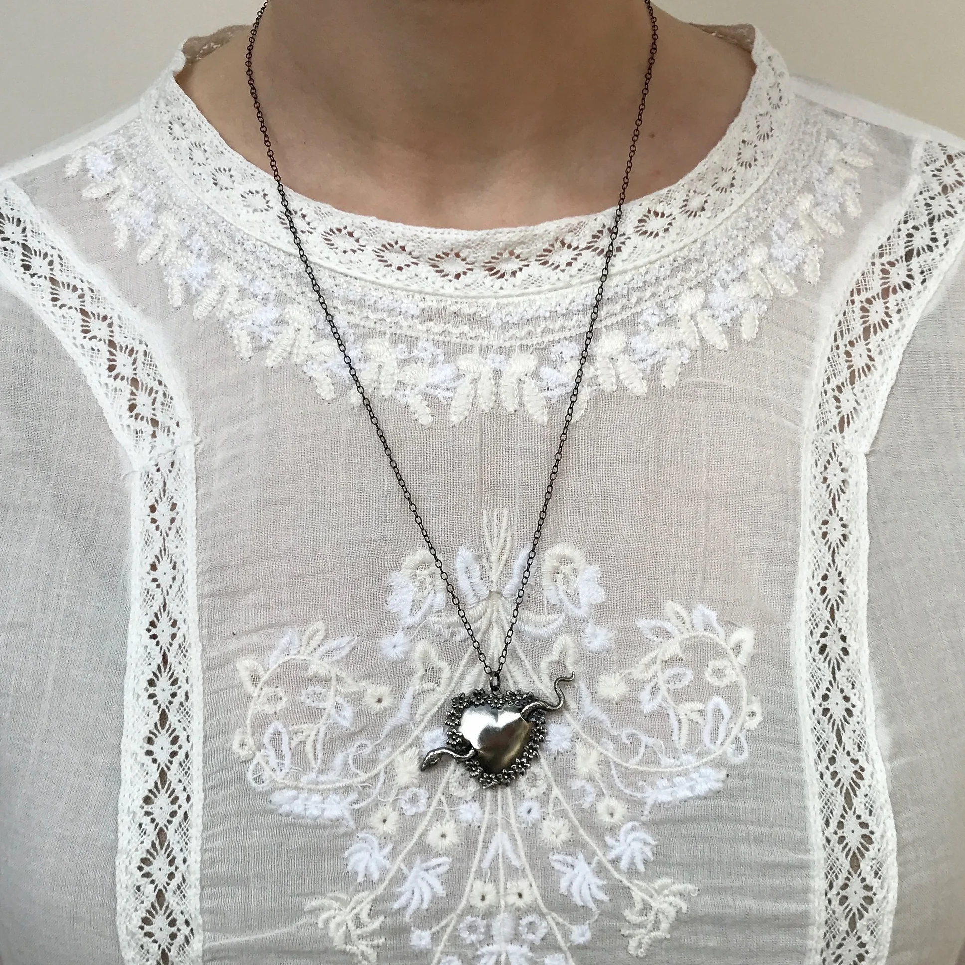 Beloved Little Lamb floral snake heart necklace