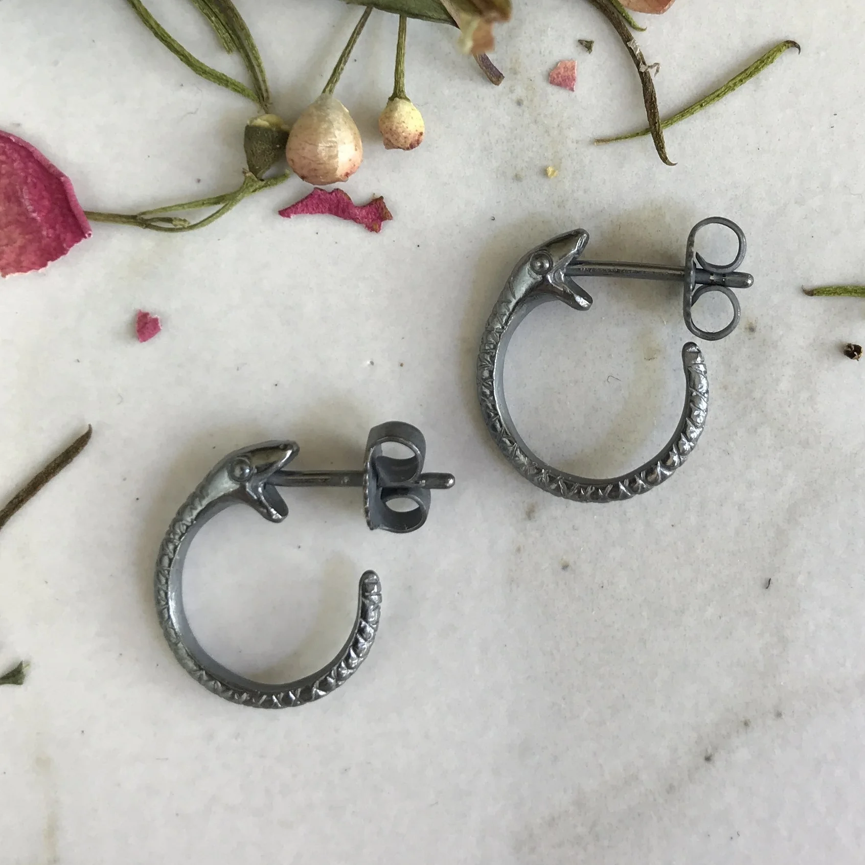 Beloved Little Lamb Small Snakebite Hoop Earrings in Sterling Silver