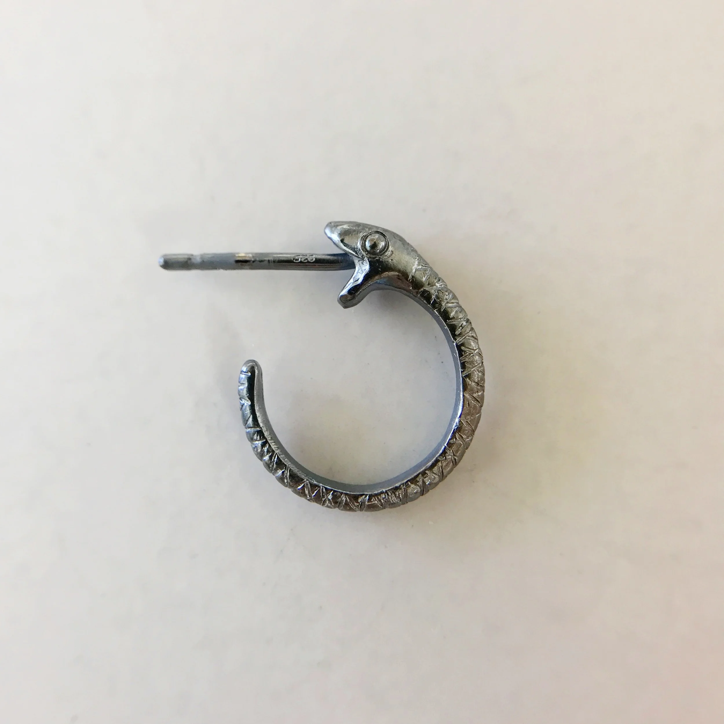 Beloved Little Lamb Small Snakebite Hoop Earrings in Oxidized Silver