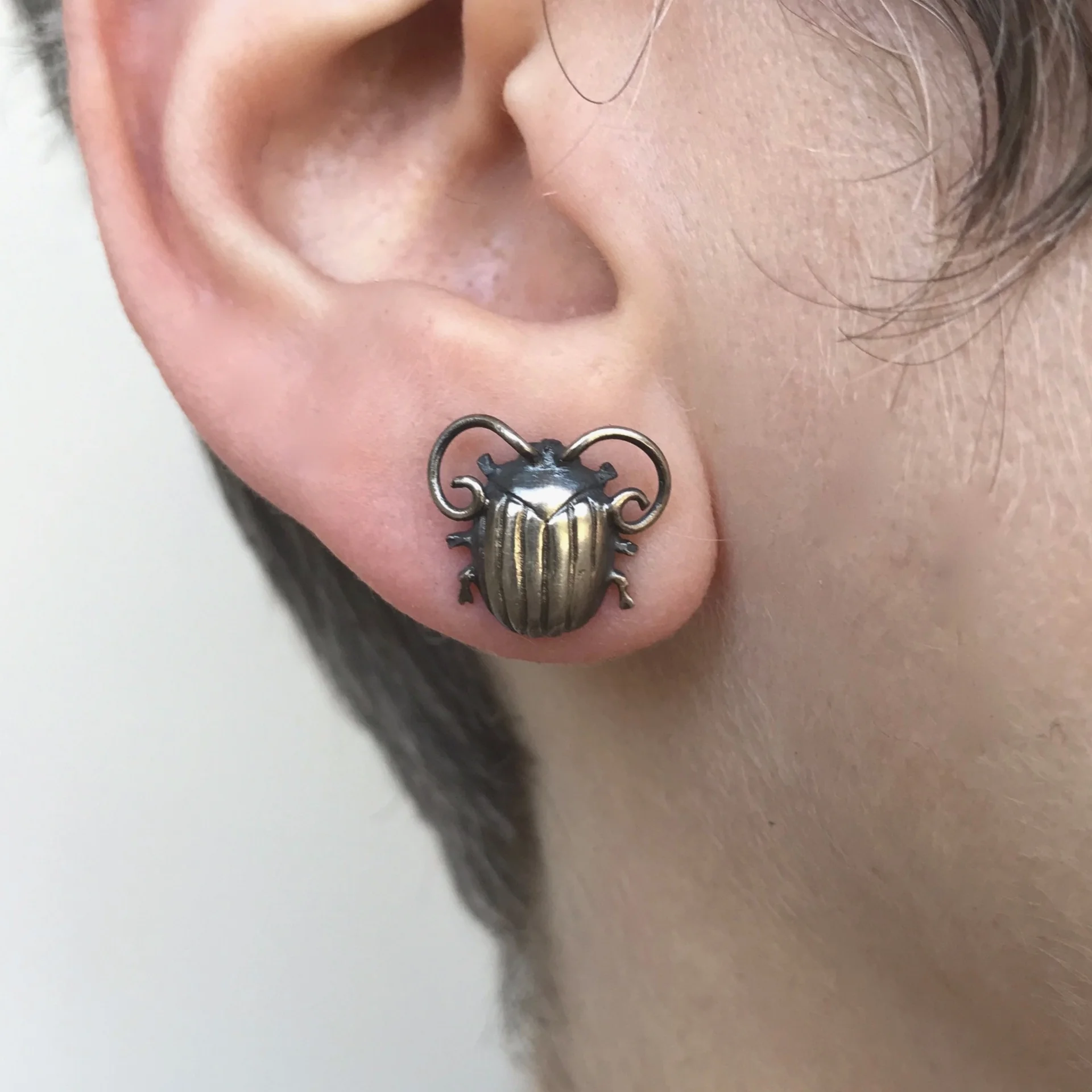 Silver Beetle Stud Earrings by Beloved Little Lamb