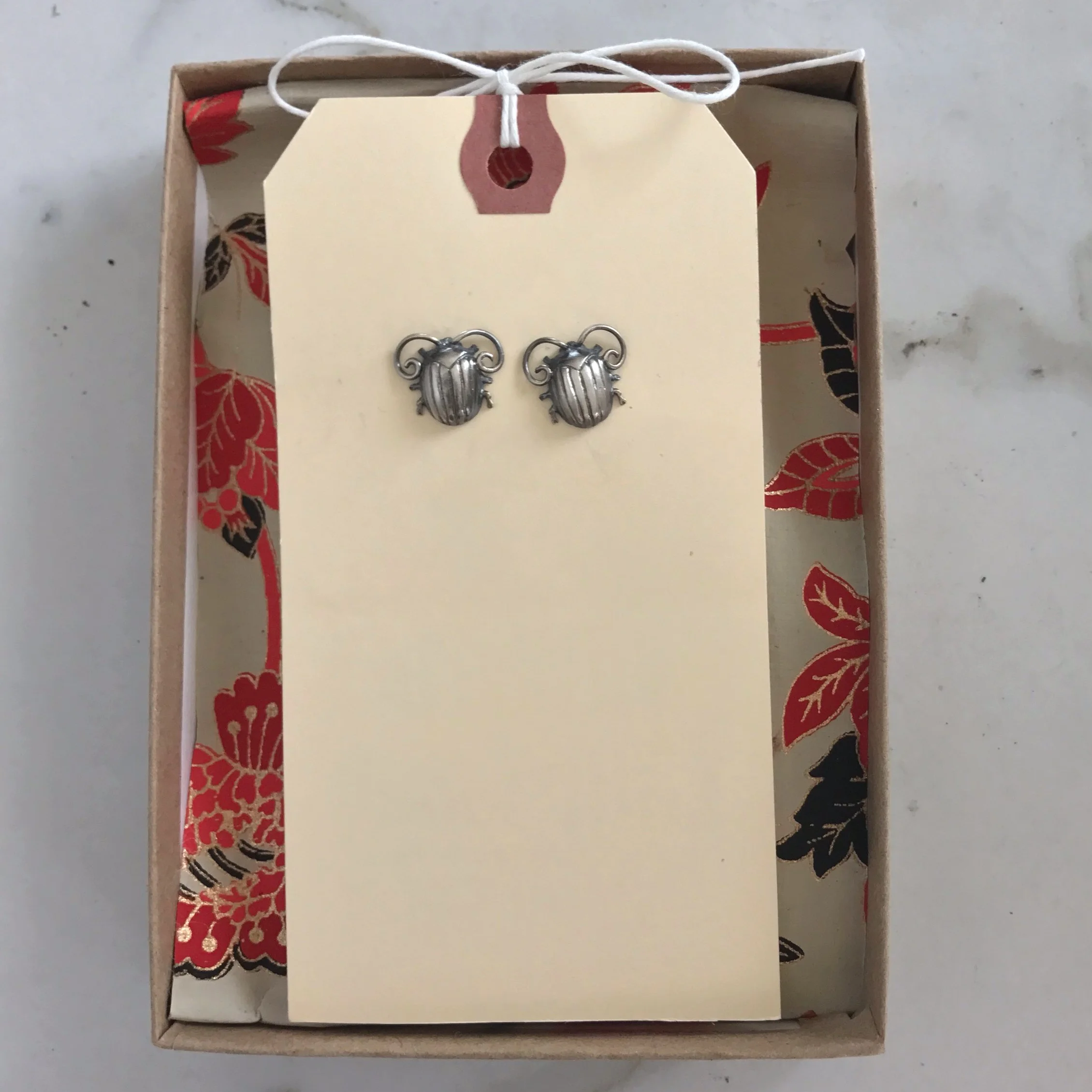 Silver Beetle Stud Earrings by Beloved Little Lamb