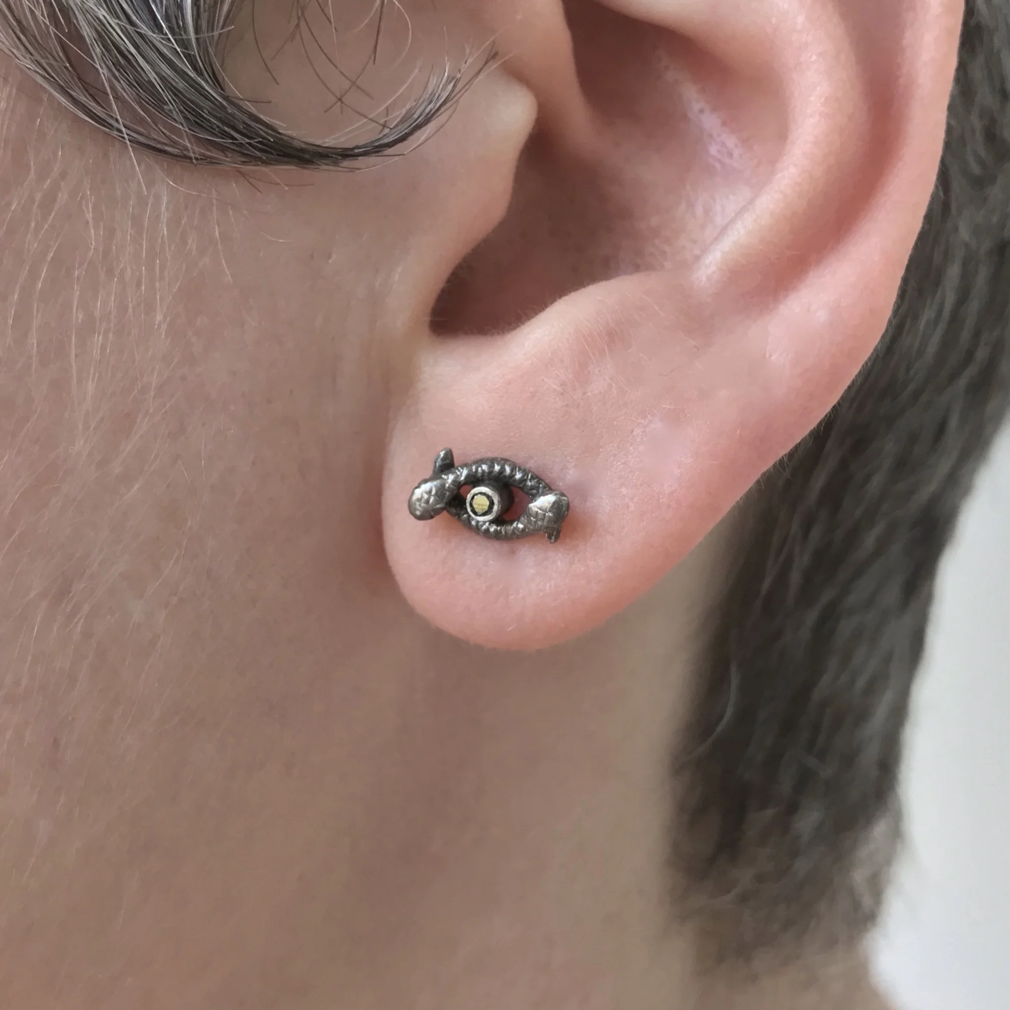 Snakeeye Stud Earring with Black Diamonds by Beloved Little Lamb