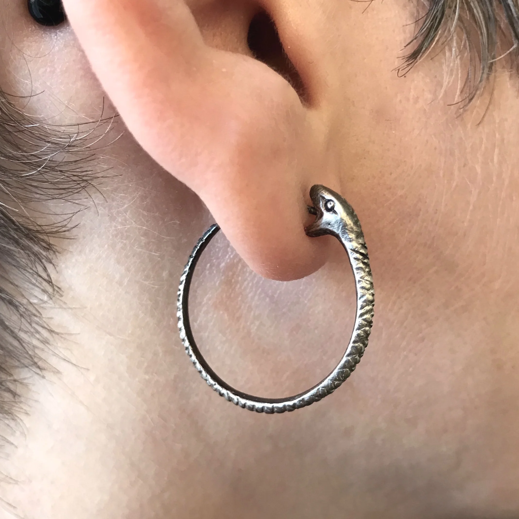 Large Snakebite Hoop Earrings in Oxidized Sterling Silver by Beloved Little Lamb
