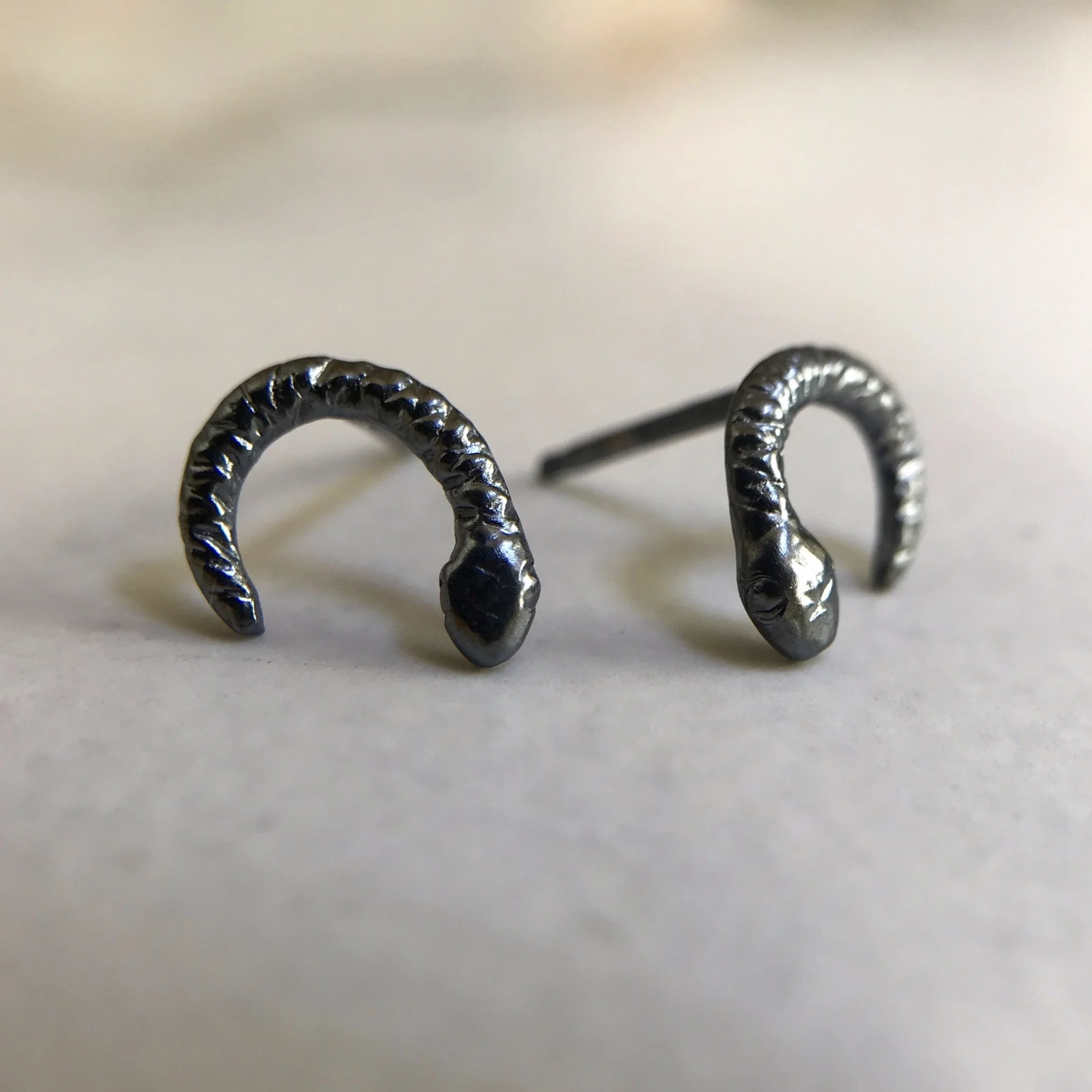 Oxidized Sterling Silver Half Moon Snake Stud Earrings by Beloved Little Lamb