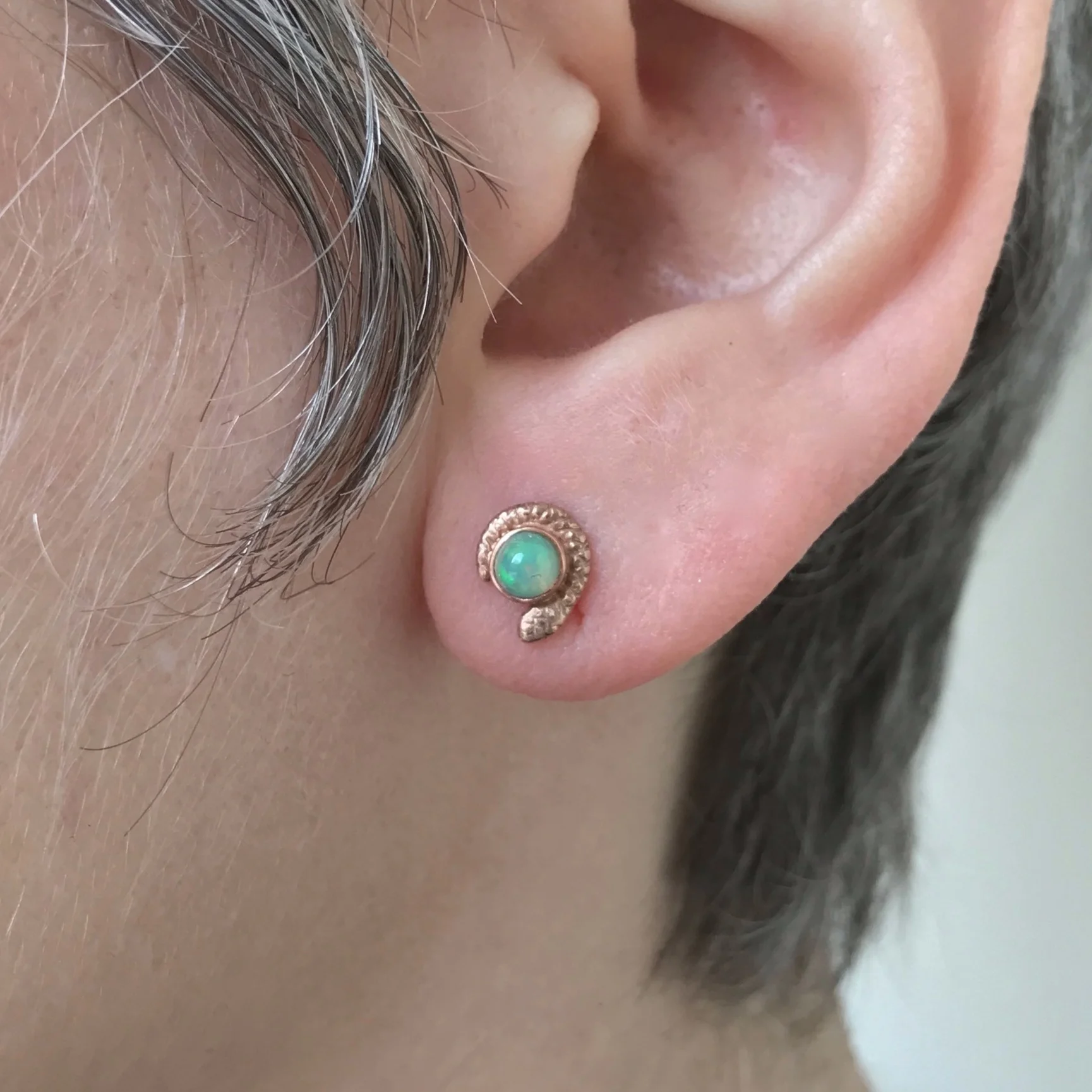 !4K Rose Gold and Ethiopian Opal Snake Stud Earrings by Beloved Little Lamb