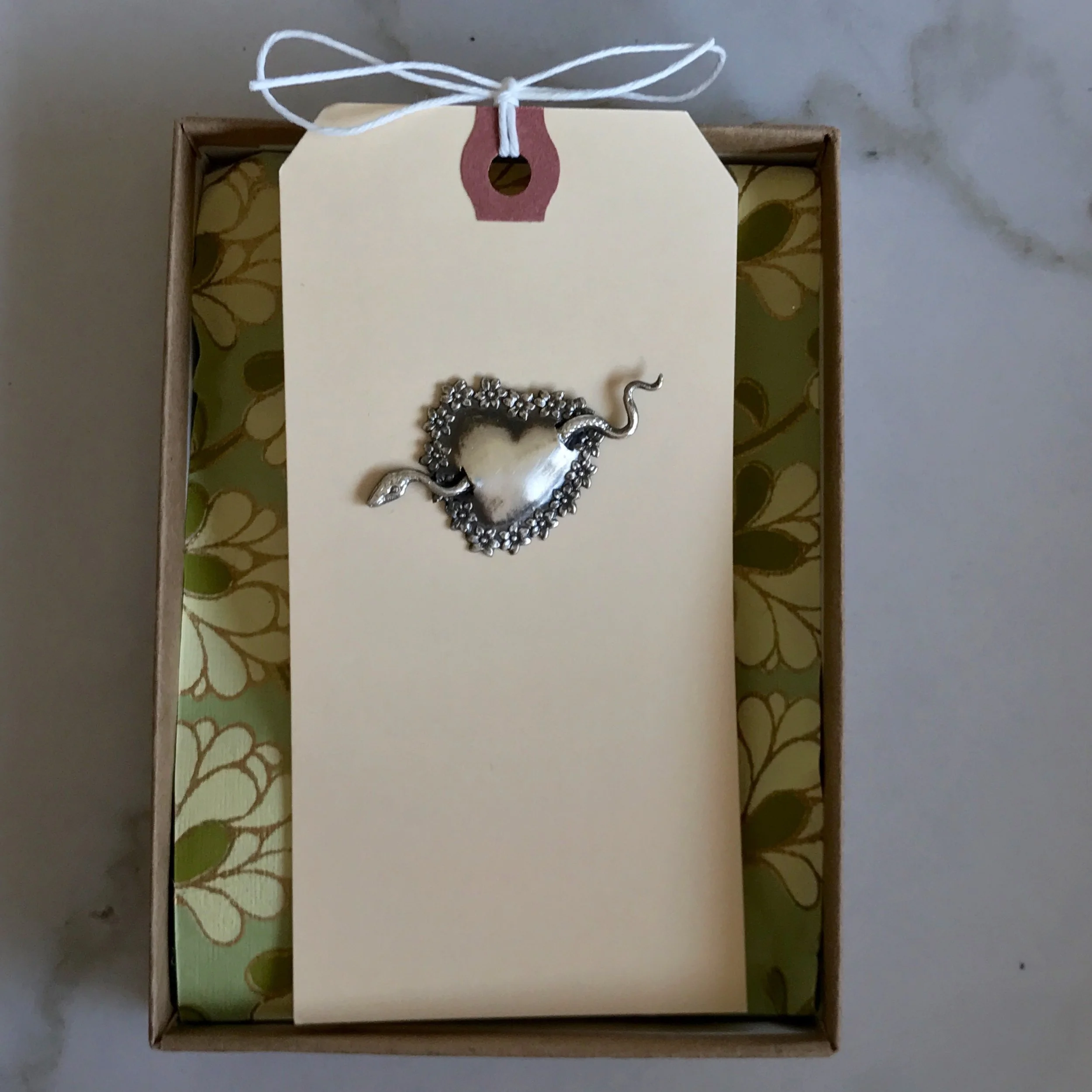 Victorian Floral Heart and Snake Brooch in Oxidized Sterling Silver