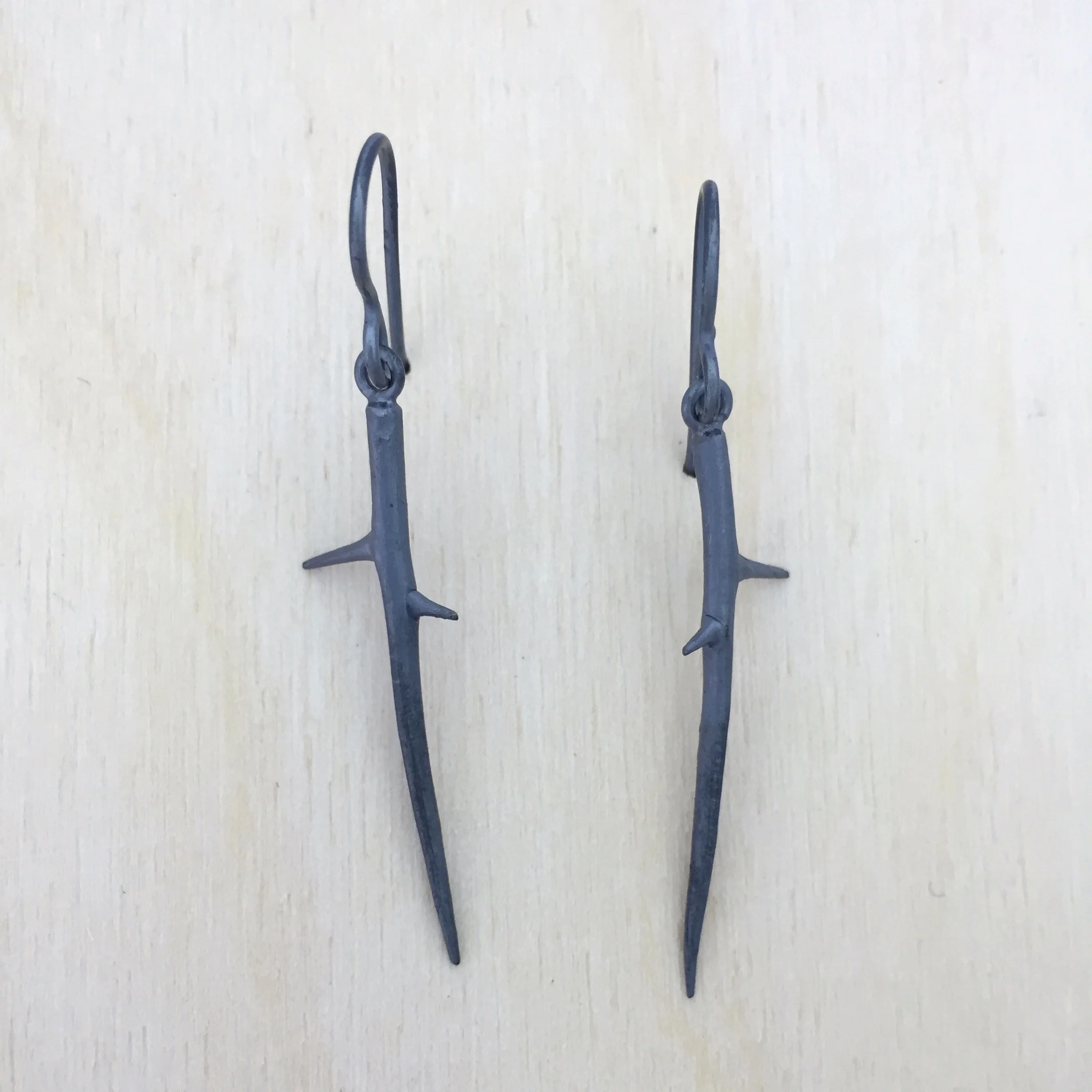 Little Black Thorns on HooksEarrings in Oxidized Sterling Silver by Beloved Little Lamb