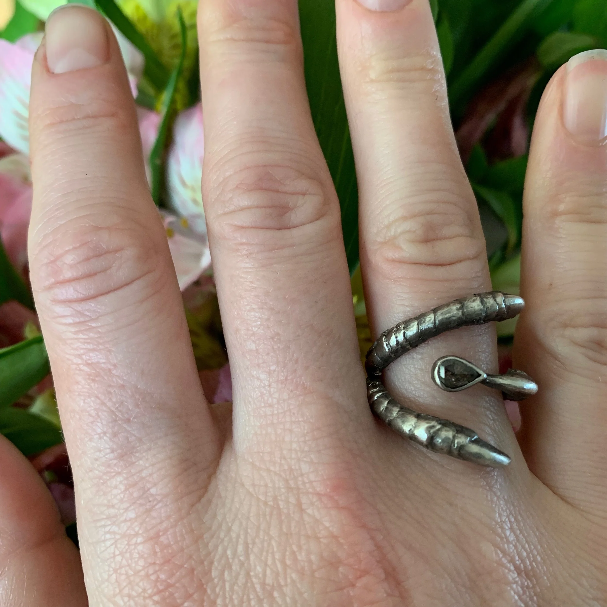 Bird Claw Ring with Rose Rose Cut Brown Diamond Teardrop