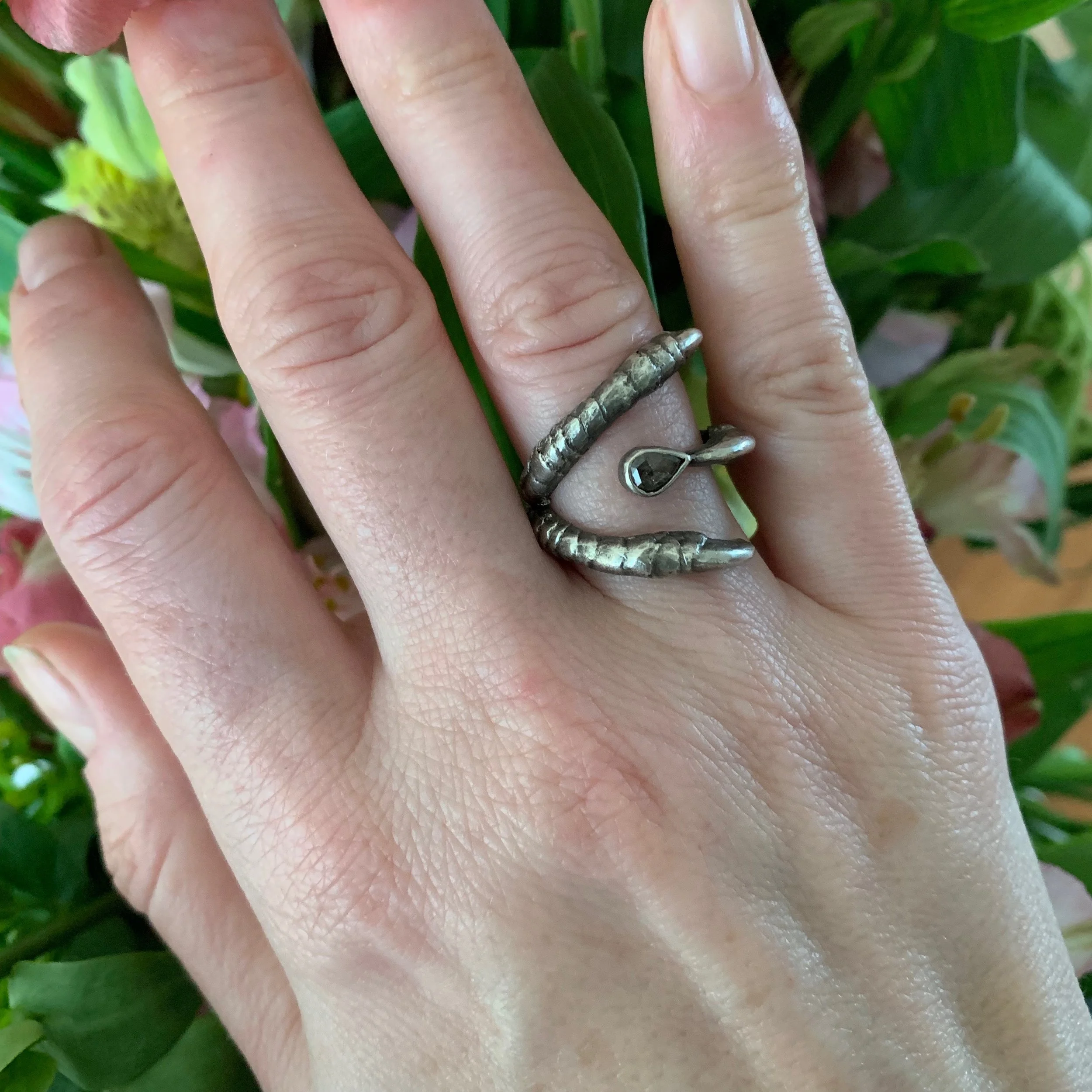 Bird Claw Ring with Rose Rose Cut Brown Diamond Teardrop