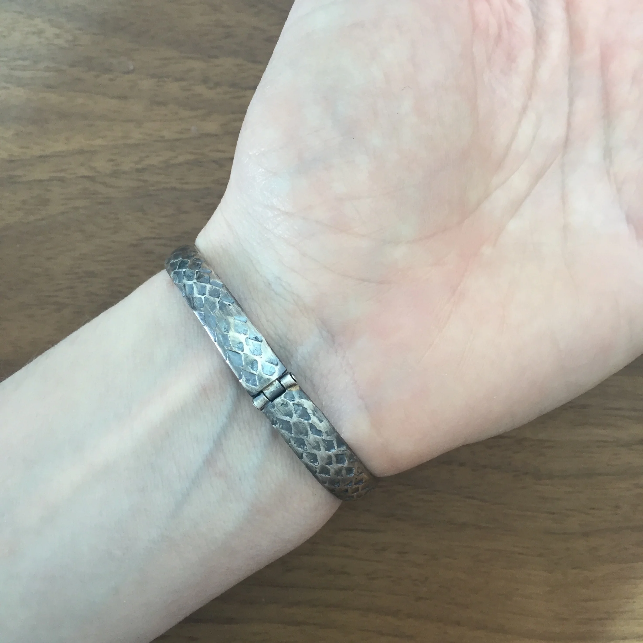 Two-Headed Snake Hinged Bracelet in Oxidized Sterling Silver