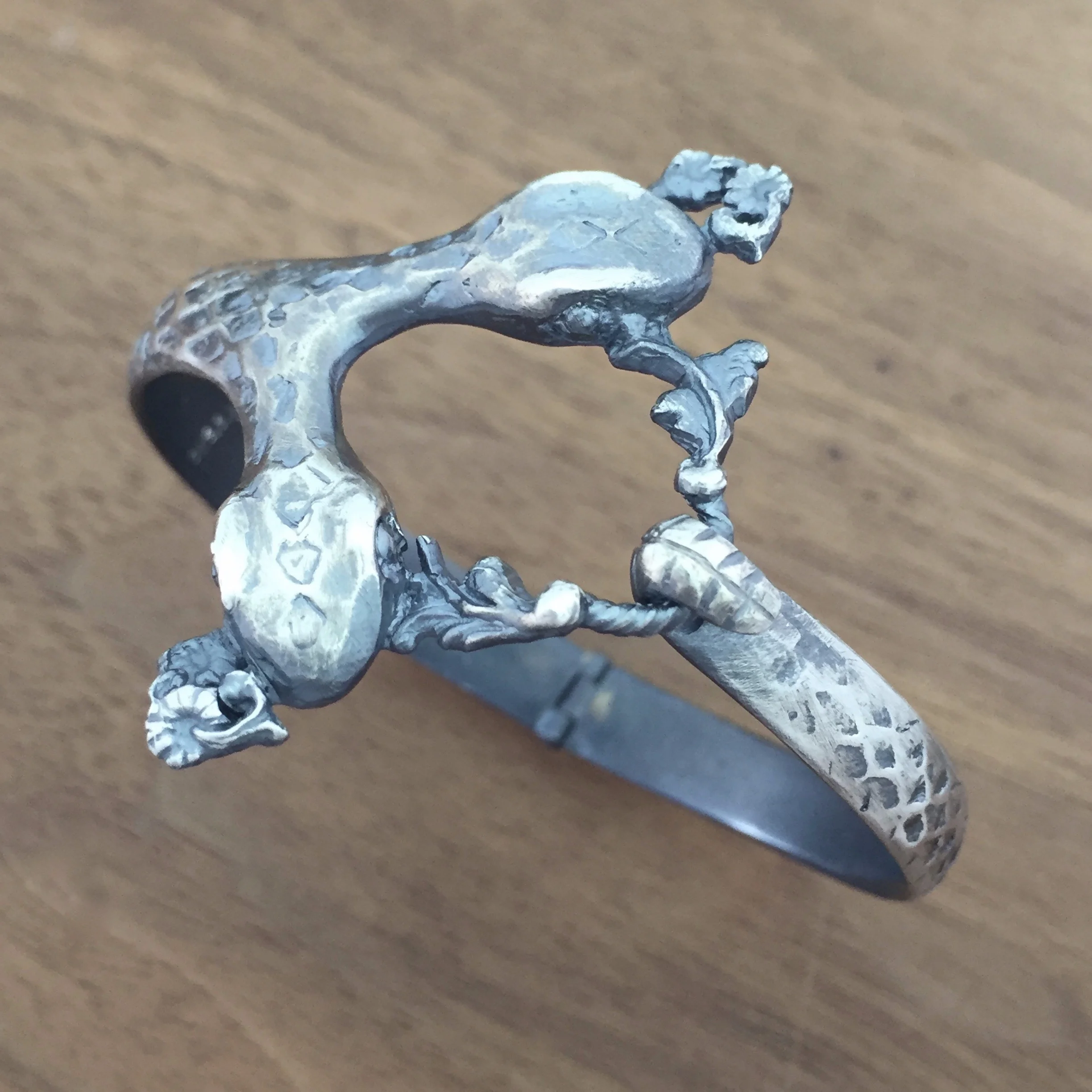 Two-Headed Snake Hinged Bracelet in Oxidized Sterling Silver