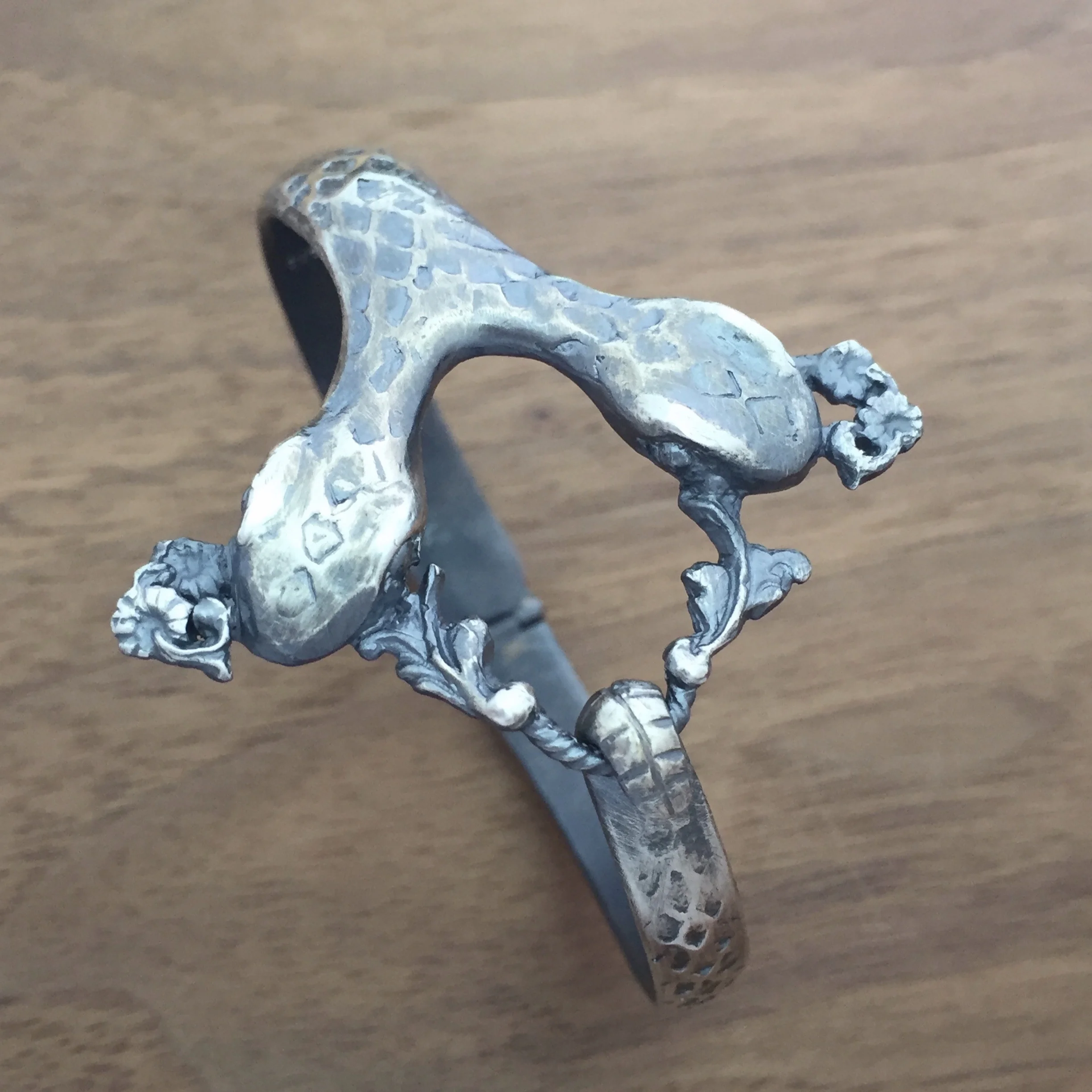 Two-Headed Snake Hinged Bracelet in Oxidized Sterling Silver