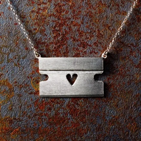 Razor Blade with Heart Necklace in Sterling Silver by Beloved Little Lamb