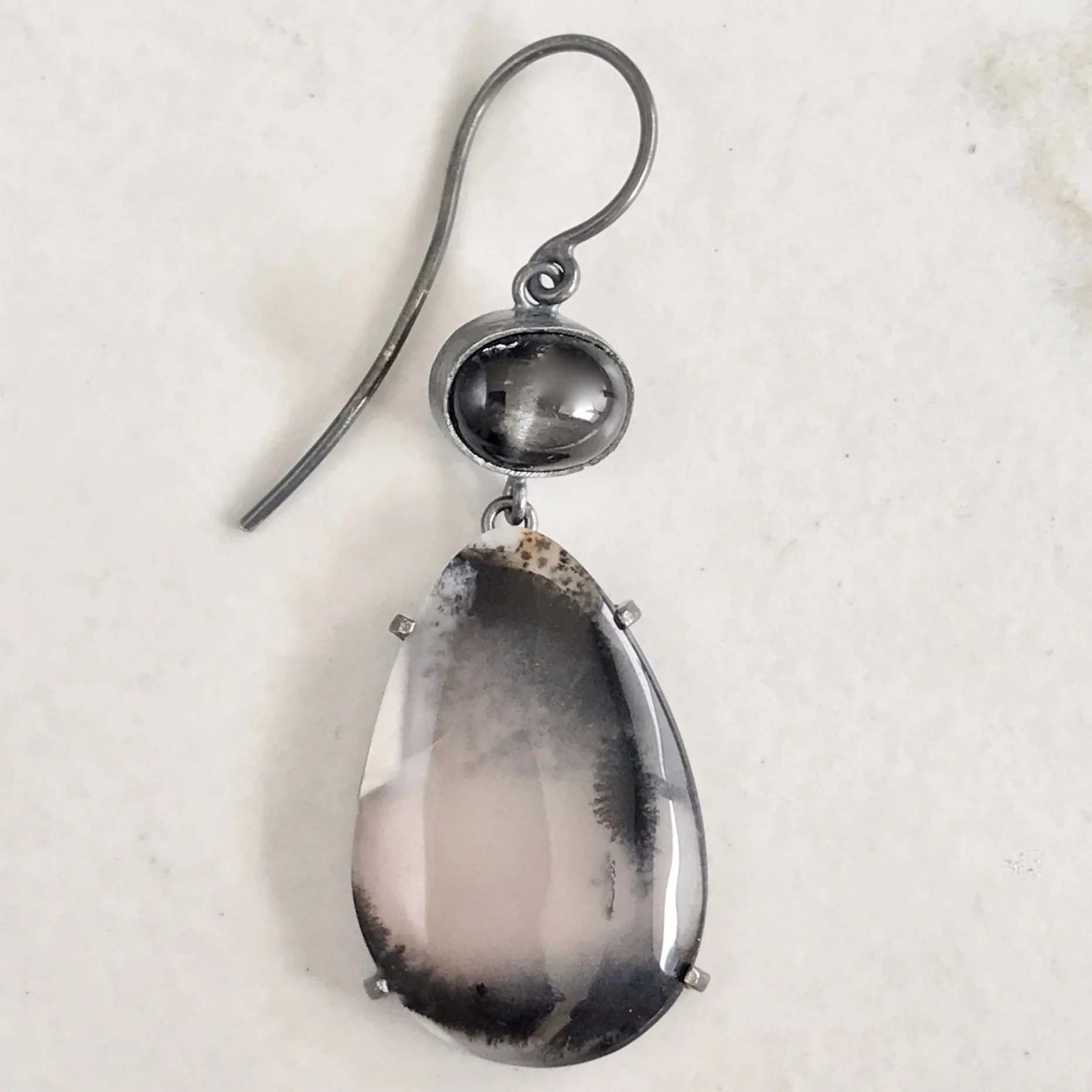 Over the Black Trees, Black Stars Dendritic Agate and Black Star Diopside Earrings