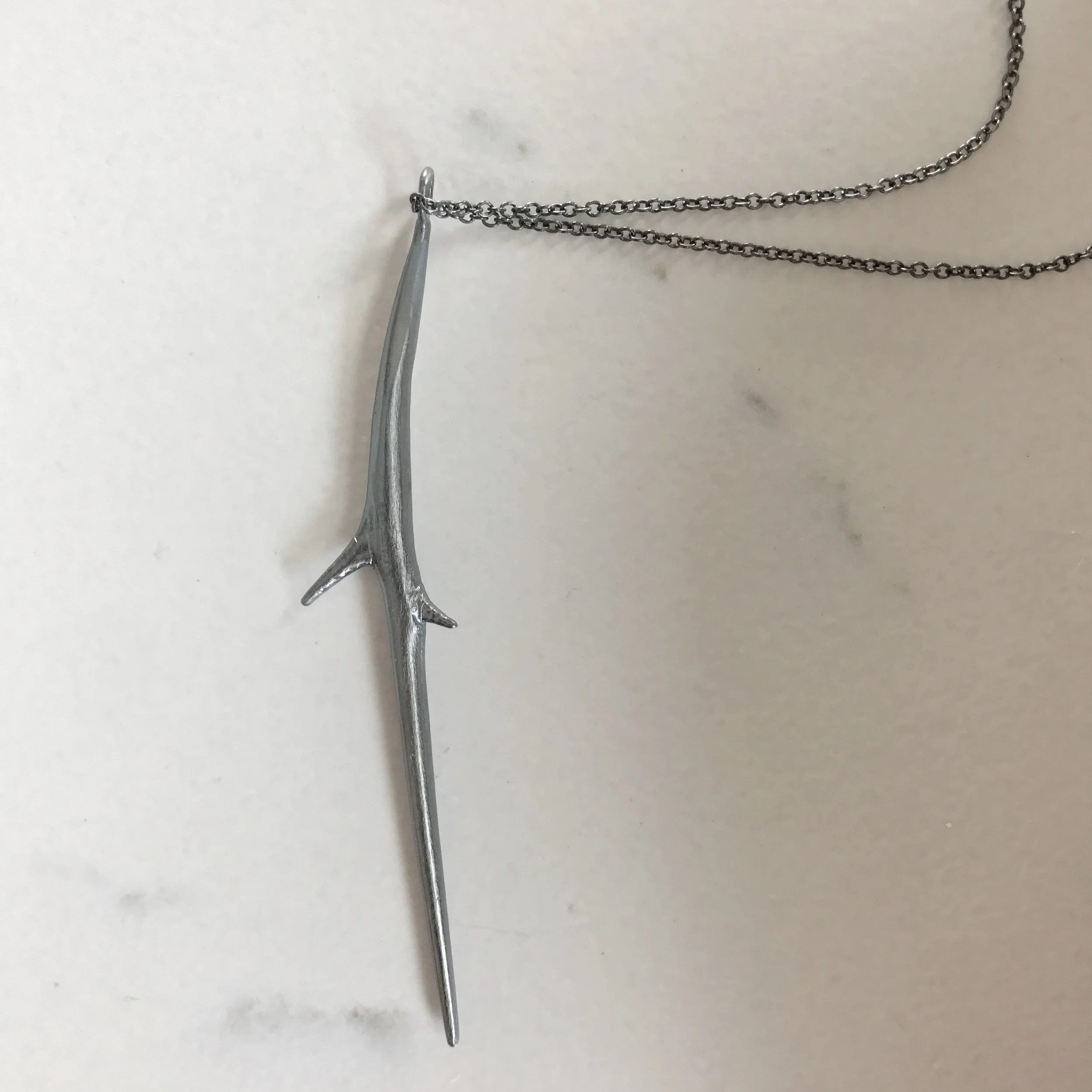 Long Black Thorn Pendant Necklace in Blackened Sterling Silver