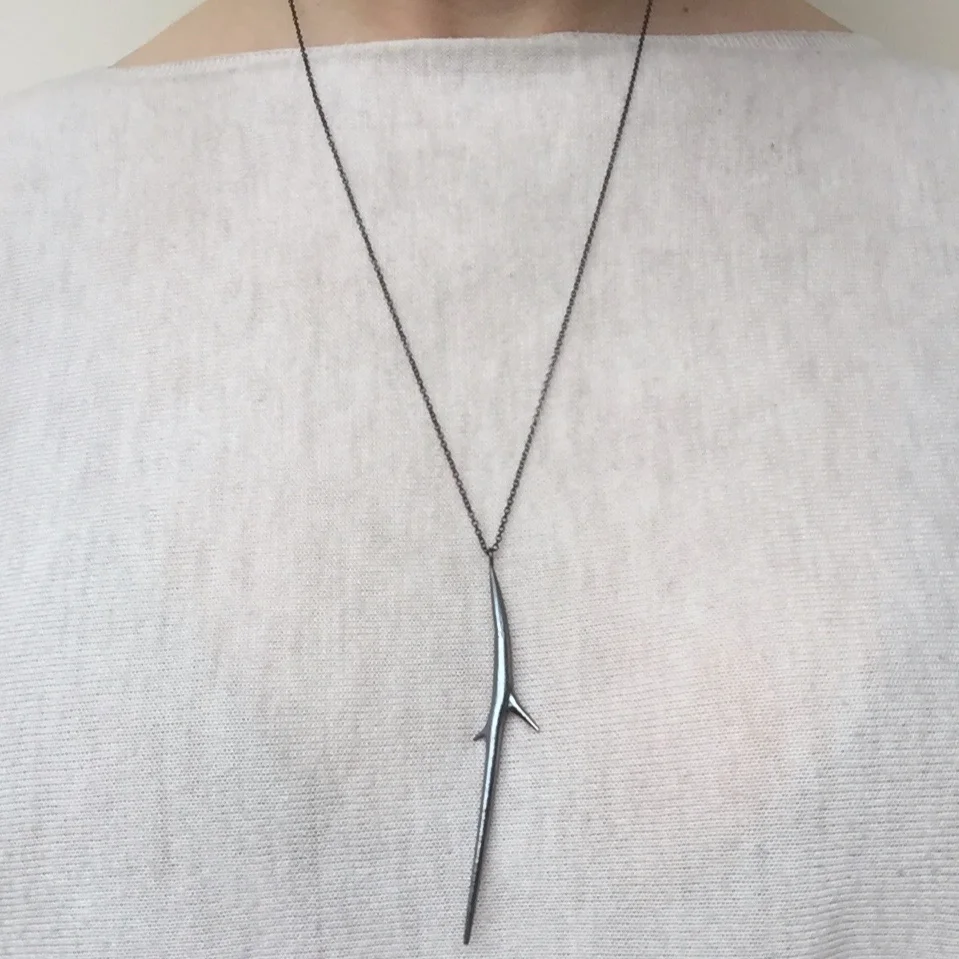 Long Black Thorn Pendant Necklace in Blackened Sterling Silver