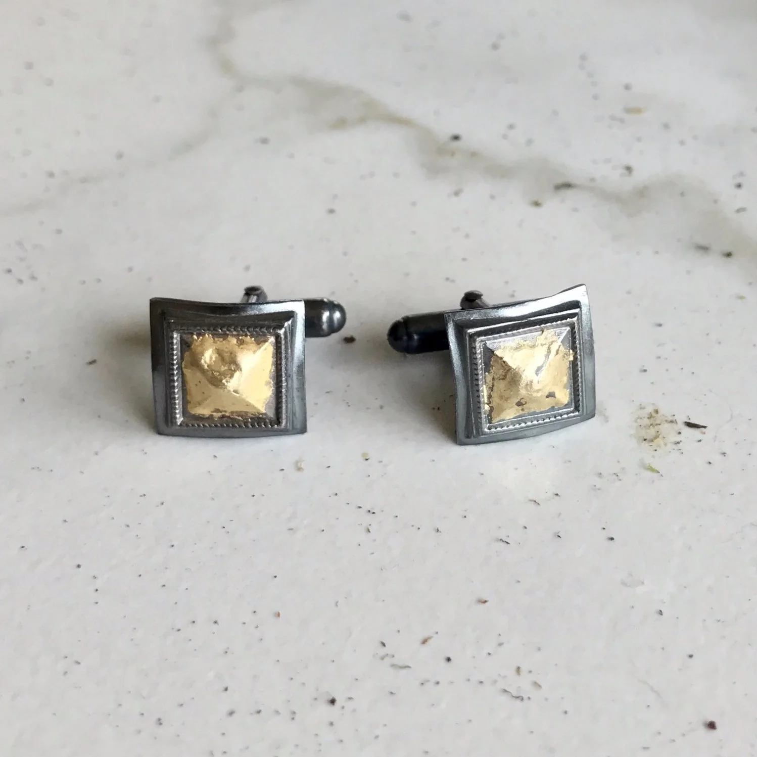 Square Oxidized Sterling Silver and 14k Yellow Gold Cufflinks