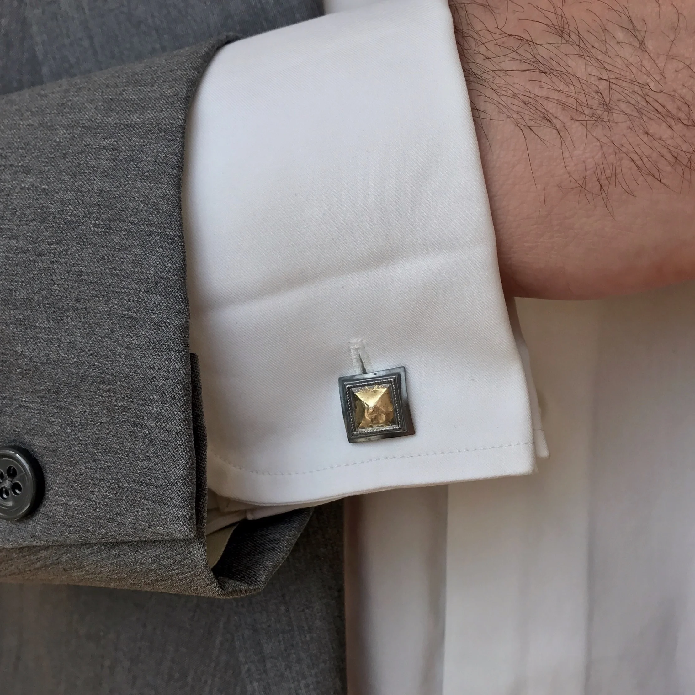 Square Oxidized Sterling Silver and 14k Yellow Gold Cufflinks