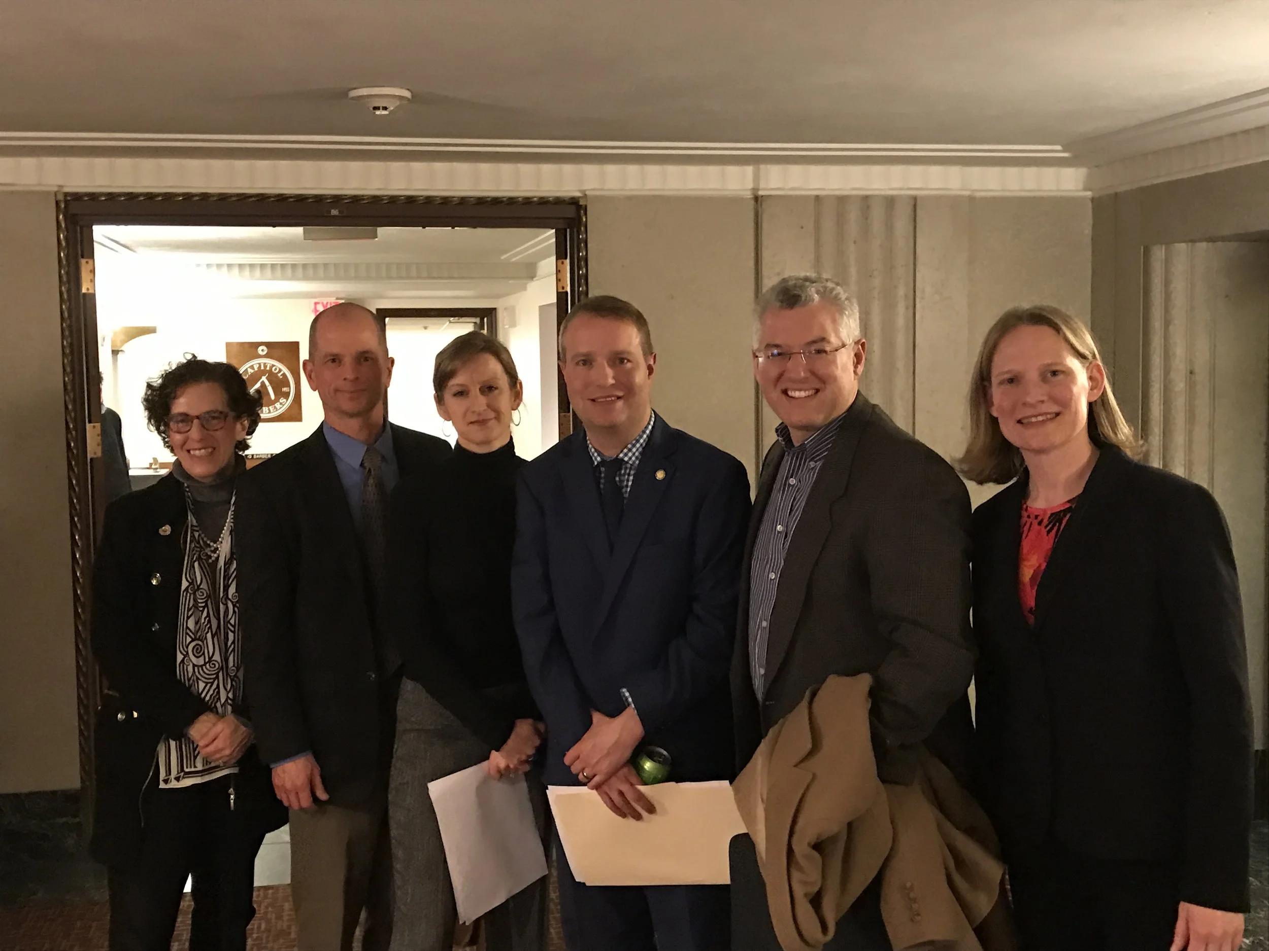 City of Minneapolis Attorney Susan Segal, advocate Mark Haase, Three Rivers CAP practitioner Amy Tudor, Rep. Nick Zerwas, and MABC's Dave Snyder and Anna Odegaard after a successful House hearing on the Fines & Fees bill. Mar 2017