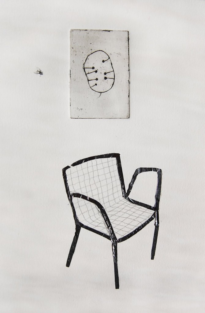 Waiting for a Paycheck, Pt. 1 etching, graphite, and aluminum foil. 10″x14″.