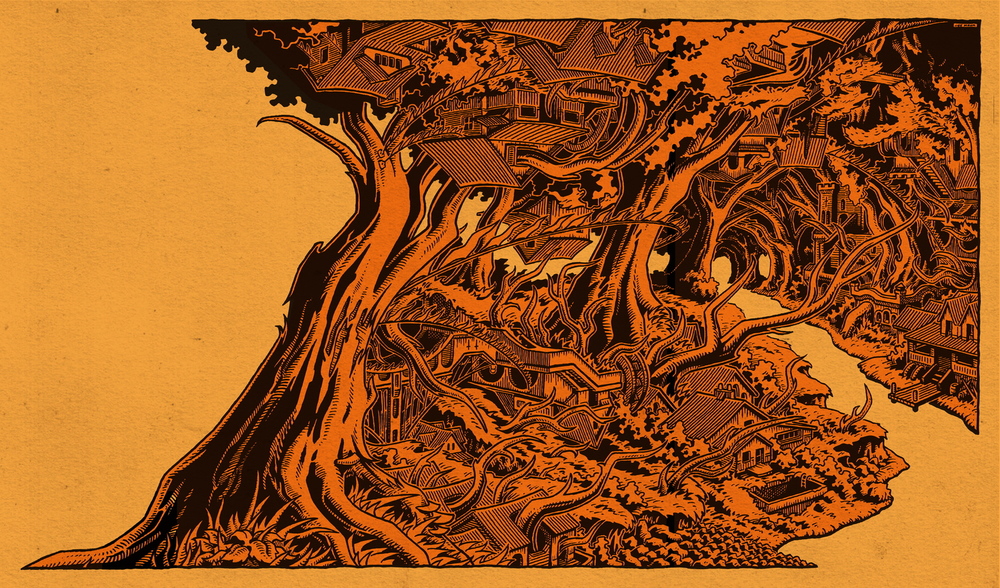 Black Mark gatefold image. Illustration by Joe Mruk.