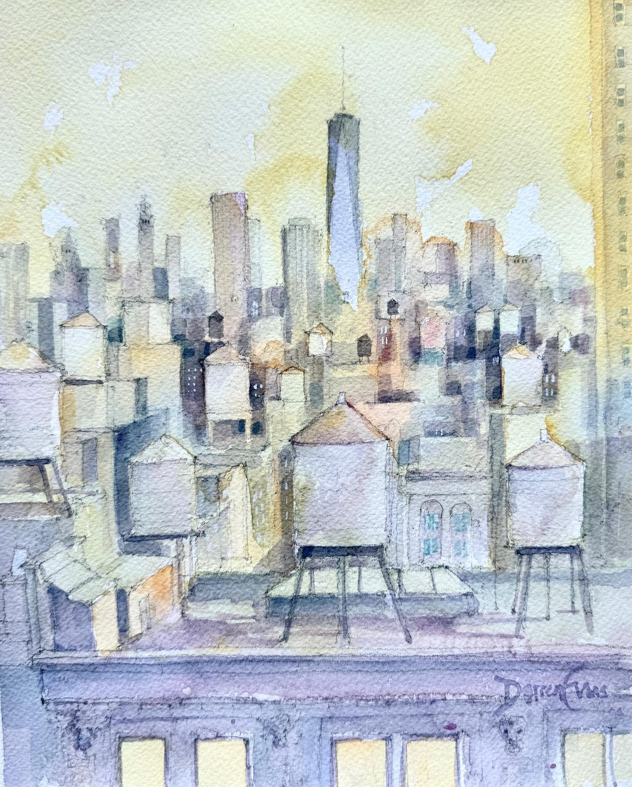 WATER TOWERS AT SUNSET VIGNETTE