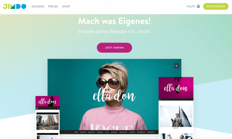 Ansicht Startseite von Jimdo
