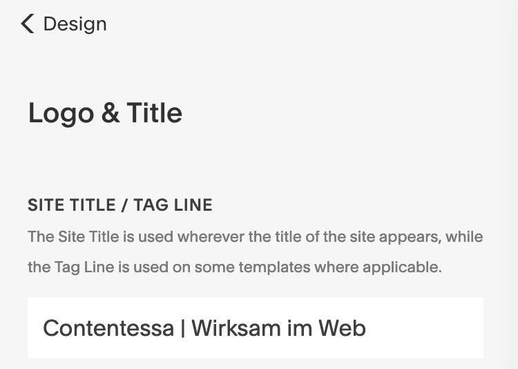 Screenshot Titel-Eingabe bei Squarespace