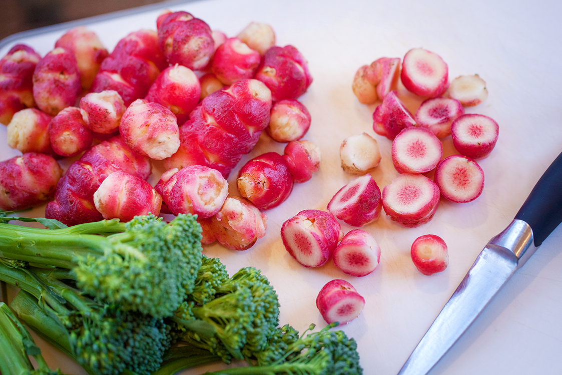 Organic oca are part of the yam family and look a little like radishes when raw. When roasted in the oven they make a fantastic low-carb potato substitute, close in favour and texture to roast new potatoes.