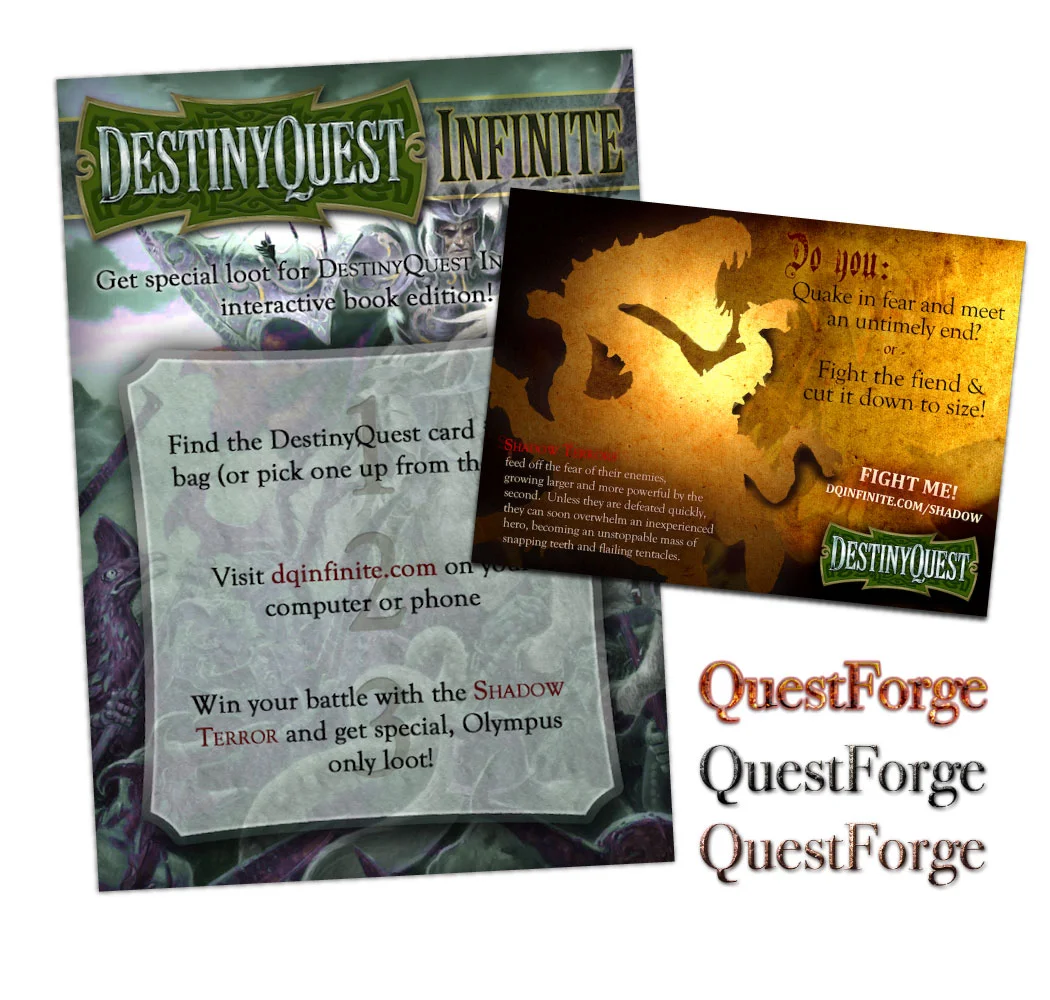 Flyer and book insert designs for EasterCon , and a logo for a supplementary product. The elaborate illustrations in the flyer and insert are not by me, but I did extend their logo to include “INFINITE.”