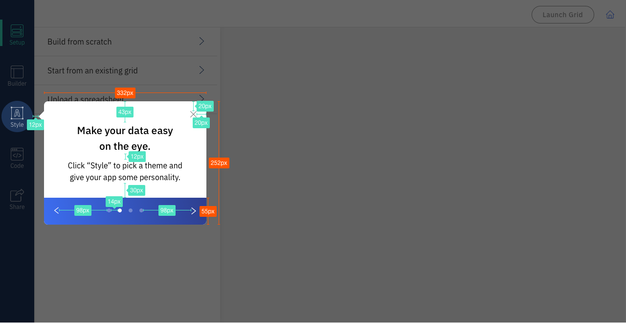 Visual design specs for development