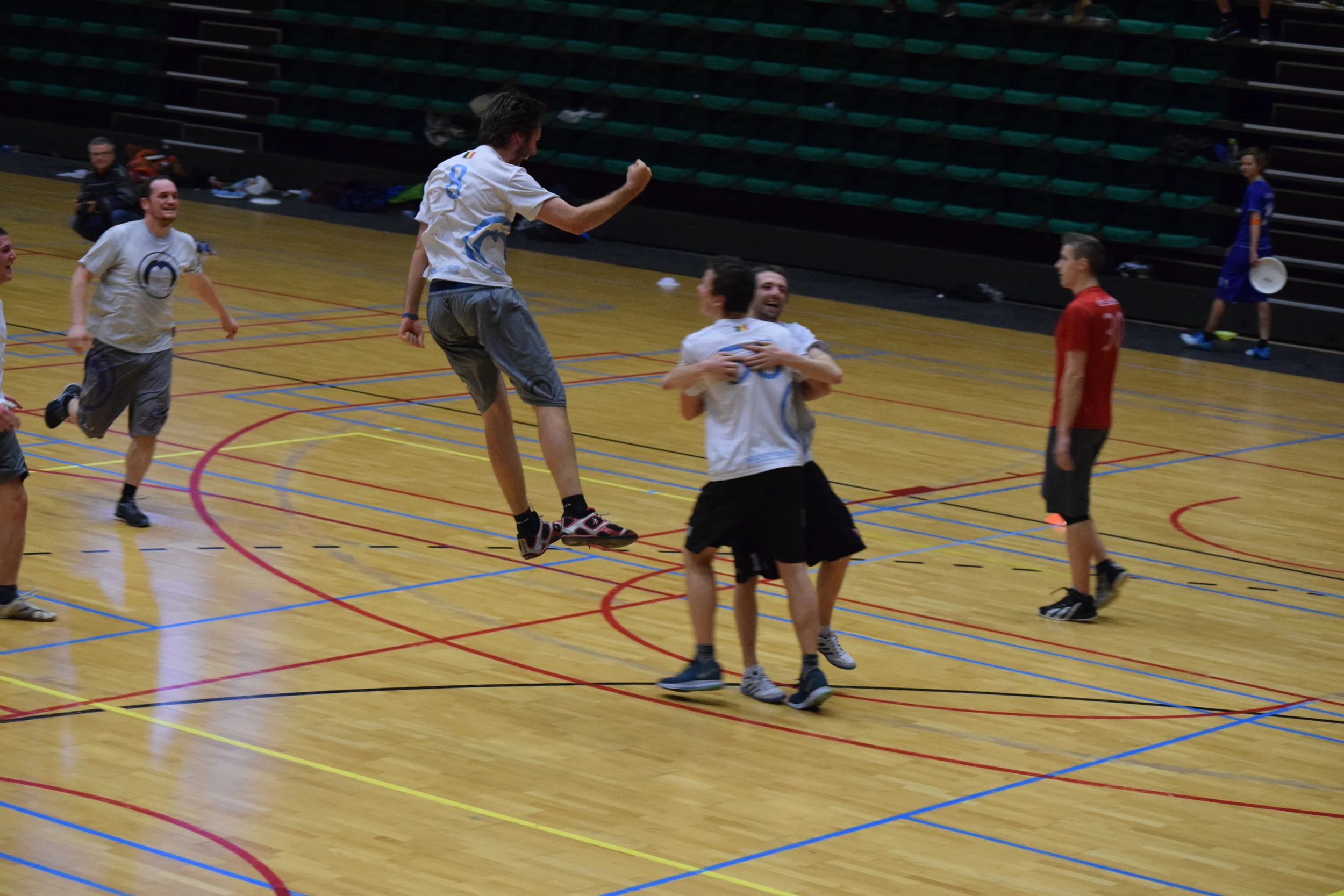 Benoît celebrating a final's point with a huge leap