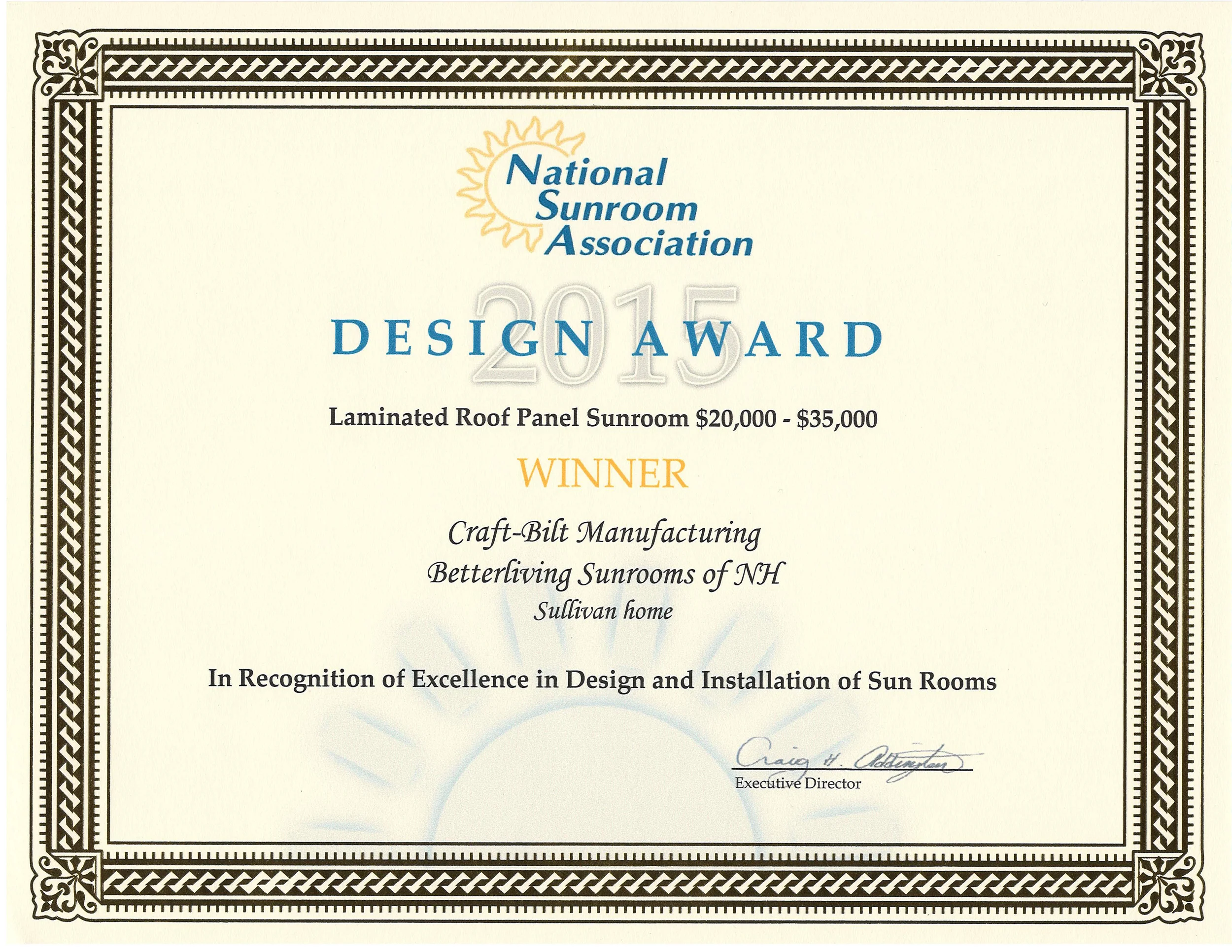 Sunroom Design Award - Betterliving Sunrooms of New Hampshire