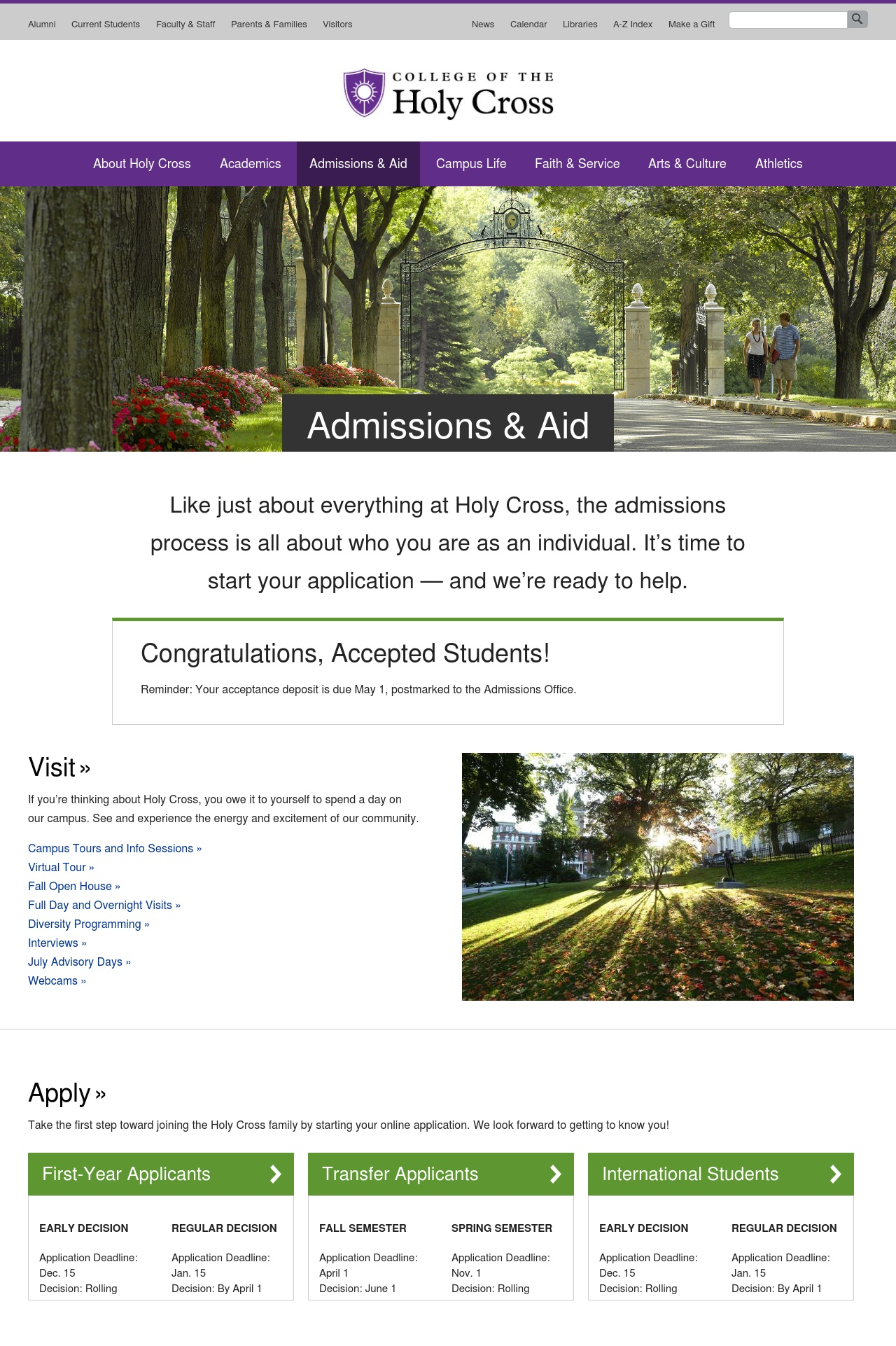 College of the Holy Cross Admissions & Aid