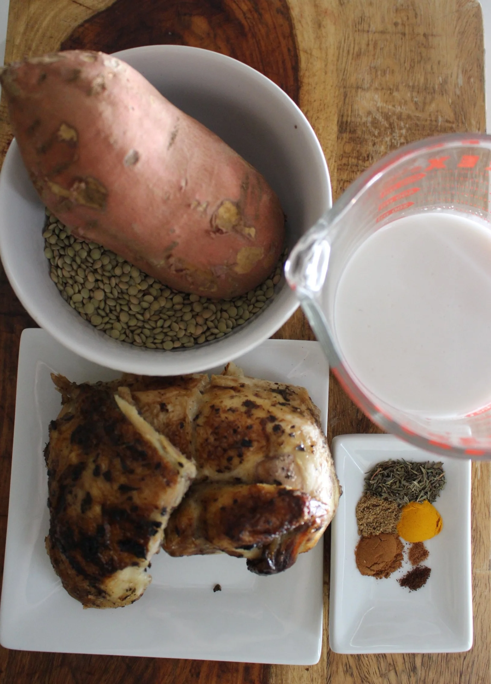 Spiced lentil coconut puree | Me & The Moose. This homemade baby puree is a full meal for older babies, a hearty toddler snack in a pouch or as a dip with crackers and carrots, or thinned out with stock for a kid and grownup soup. #meandthemoose #soup #puree #lentils #coconut #chicken #uniquebabypuree #homemadebabyfood #proteinforkids